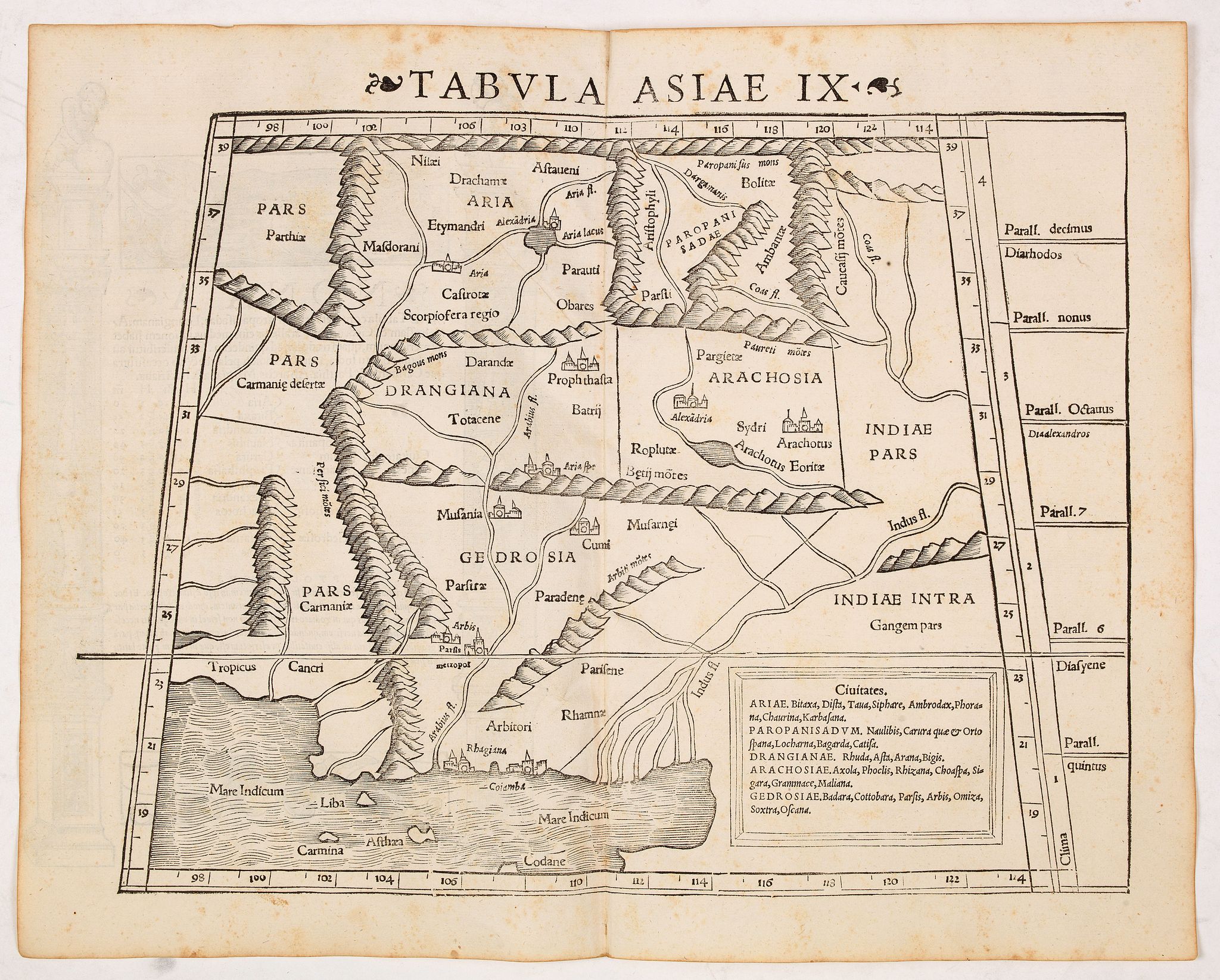 MÜNSTER, S., Tabula Asiae IX (Northern India and Pakistan), antique map, old maps