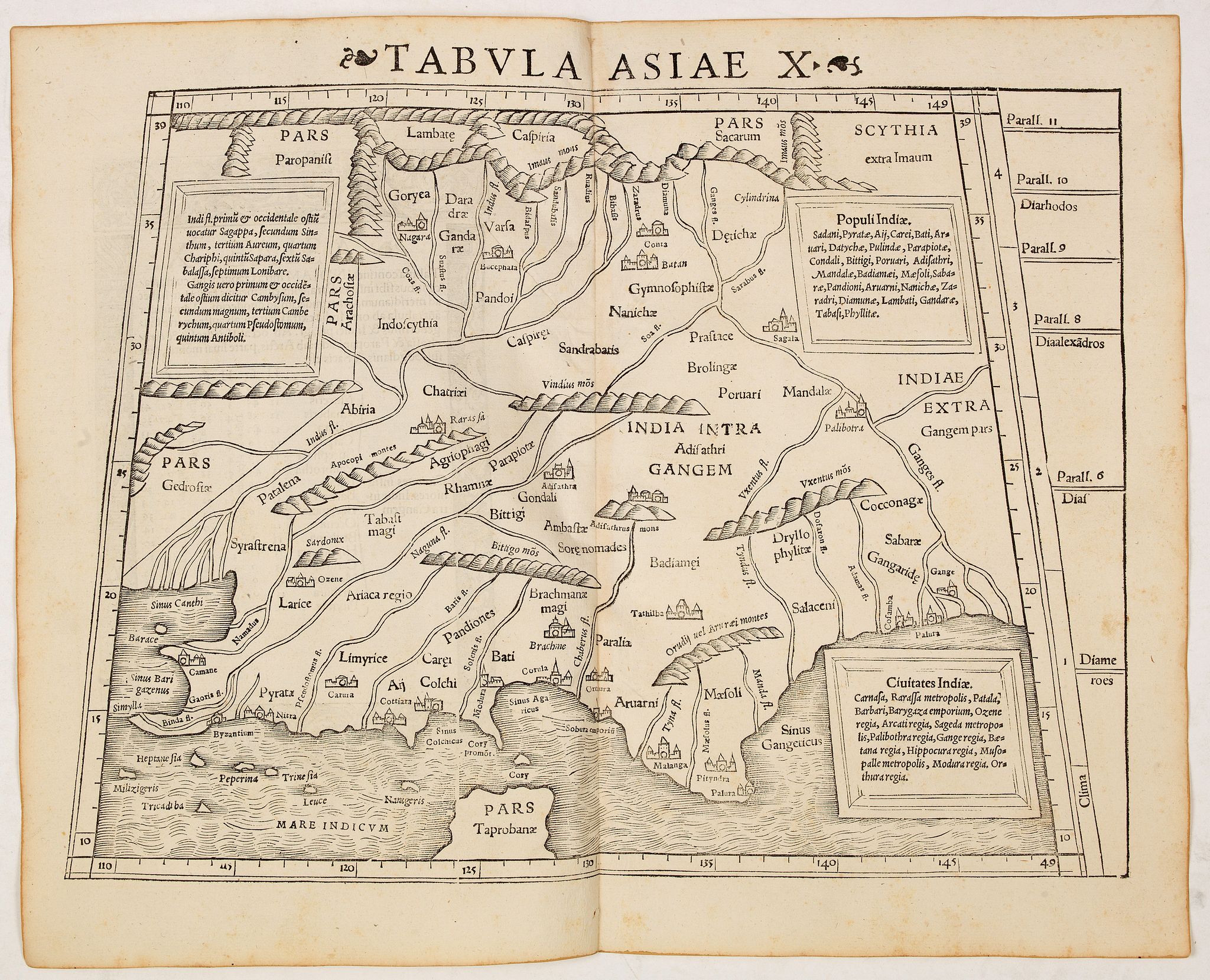 MÜNSTER, S., Tabula Asiae X (India), antique map, old maps