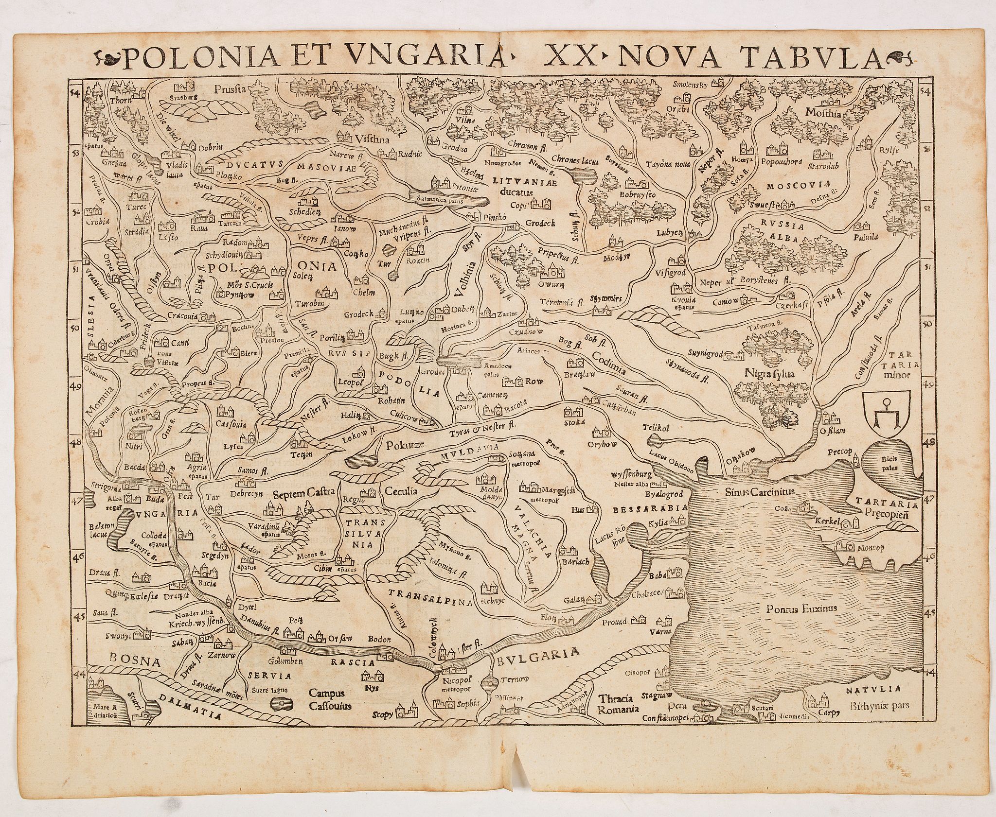 MÜNSTER, S., Polonia et Ungaria XX Nova Tabula (Poland and Hungary), antique map, old maps