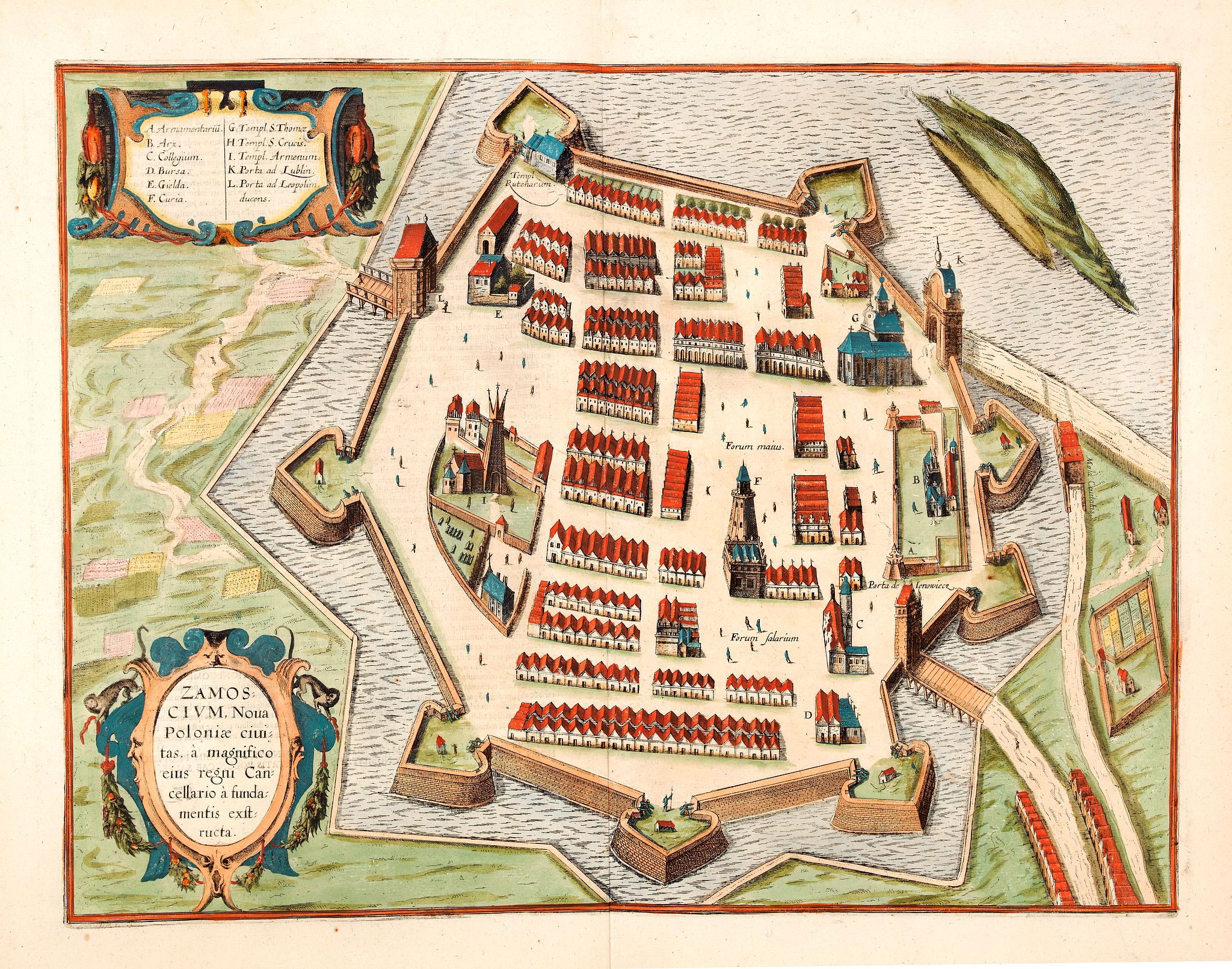 BRAUN,G. / HOGENBERG, F., Zamoscium. Nova Poloniae civitas, à magnifico eius regni Cancellaro à fundamentis exstructa., antique map, old maps