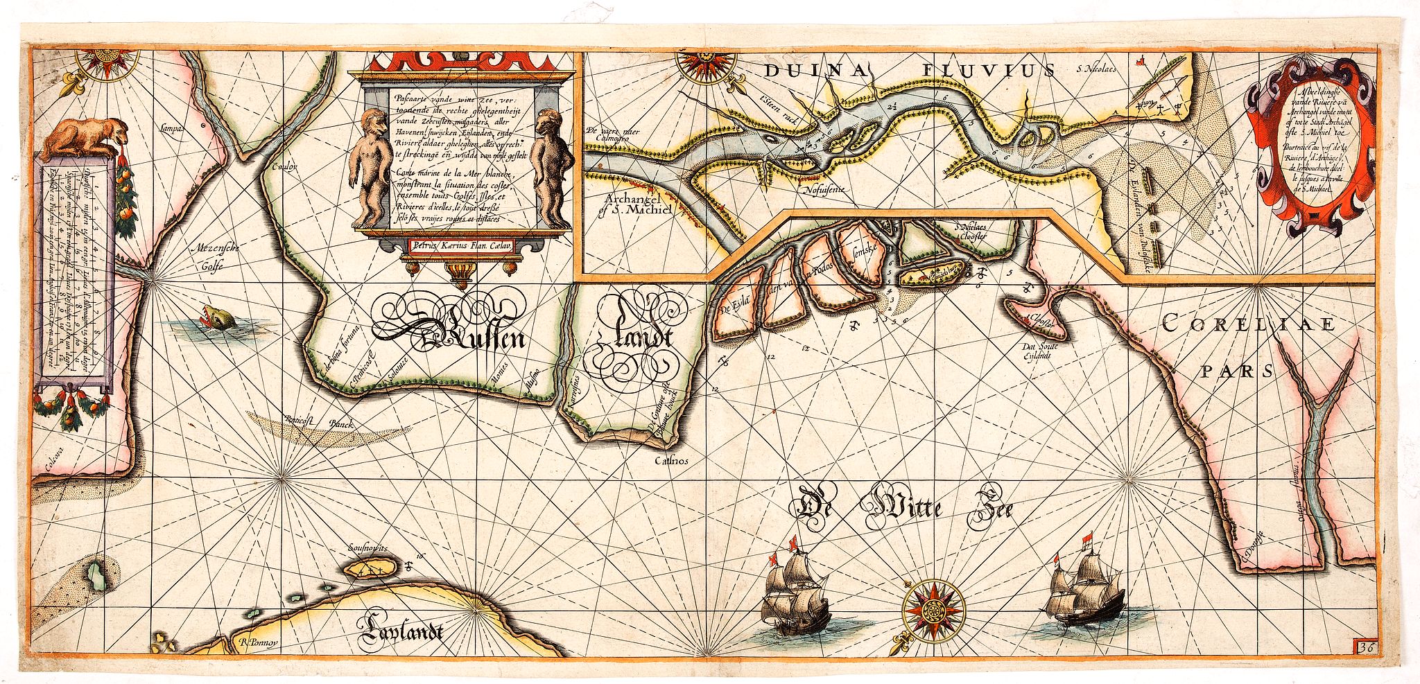BLAEU, W., Pascaarte vande witte zee, vertoonende de rechte ghelegentheijt vande zeecusten, mitsgaders aller Havenen, Inwijcken, . . ., antique map, old maps
