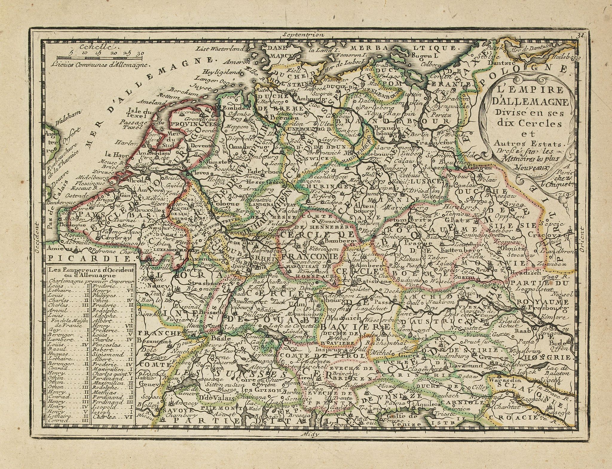 CHIQUET, J., L'Empire D'Allemagne Divisé en ses dix Cercles et Autres Estats. . ., antique map, old maps