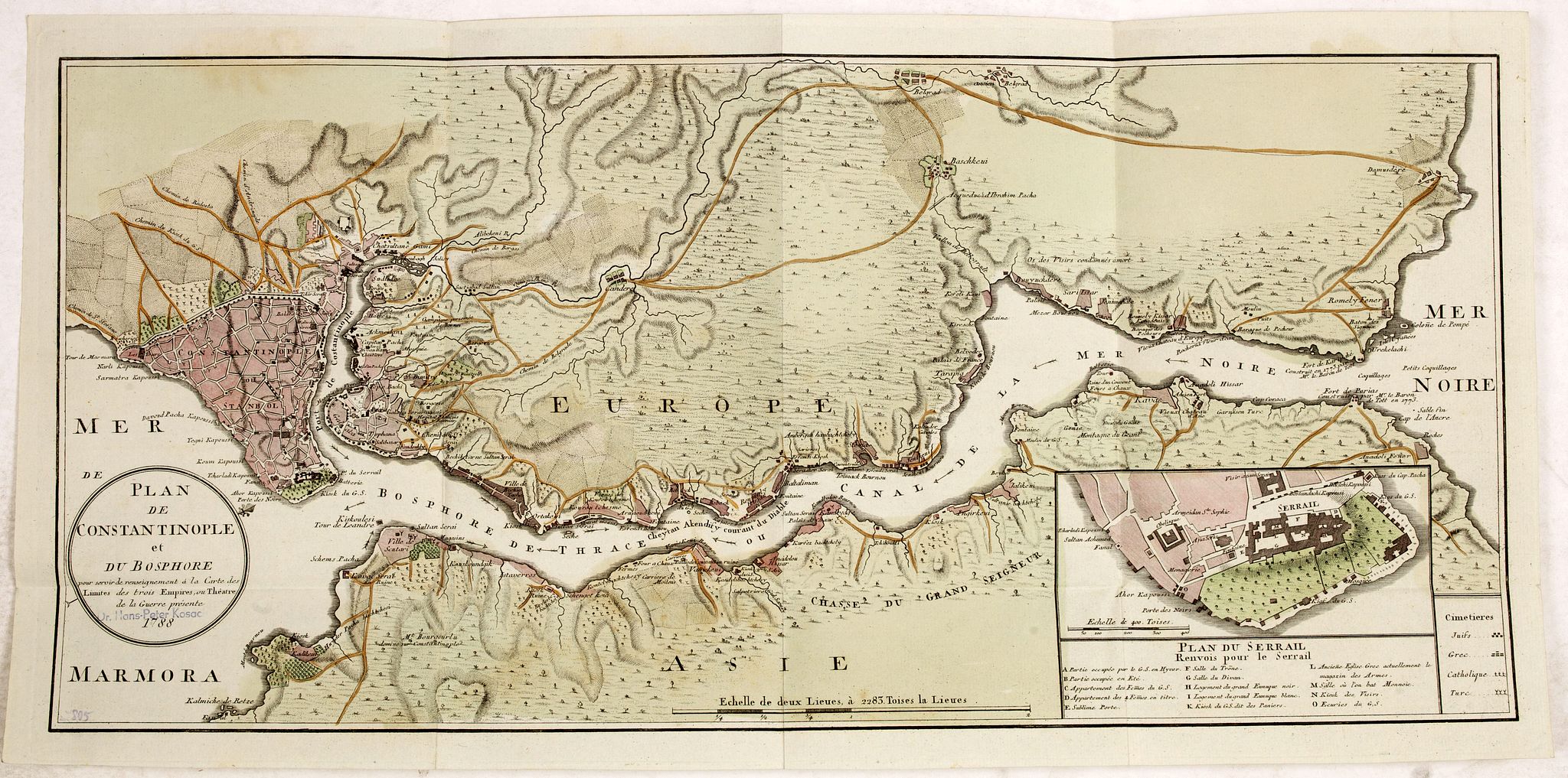 MAIRE, F, J., Plan de Constantinople et du Bosphore: pour servir de renseignement à la carte des limites des trois empires, ou théatre de la guerre présente, 1788., antique map, old maps