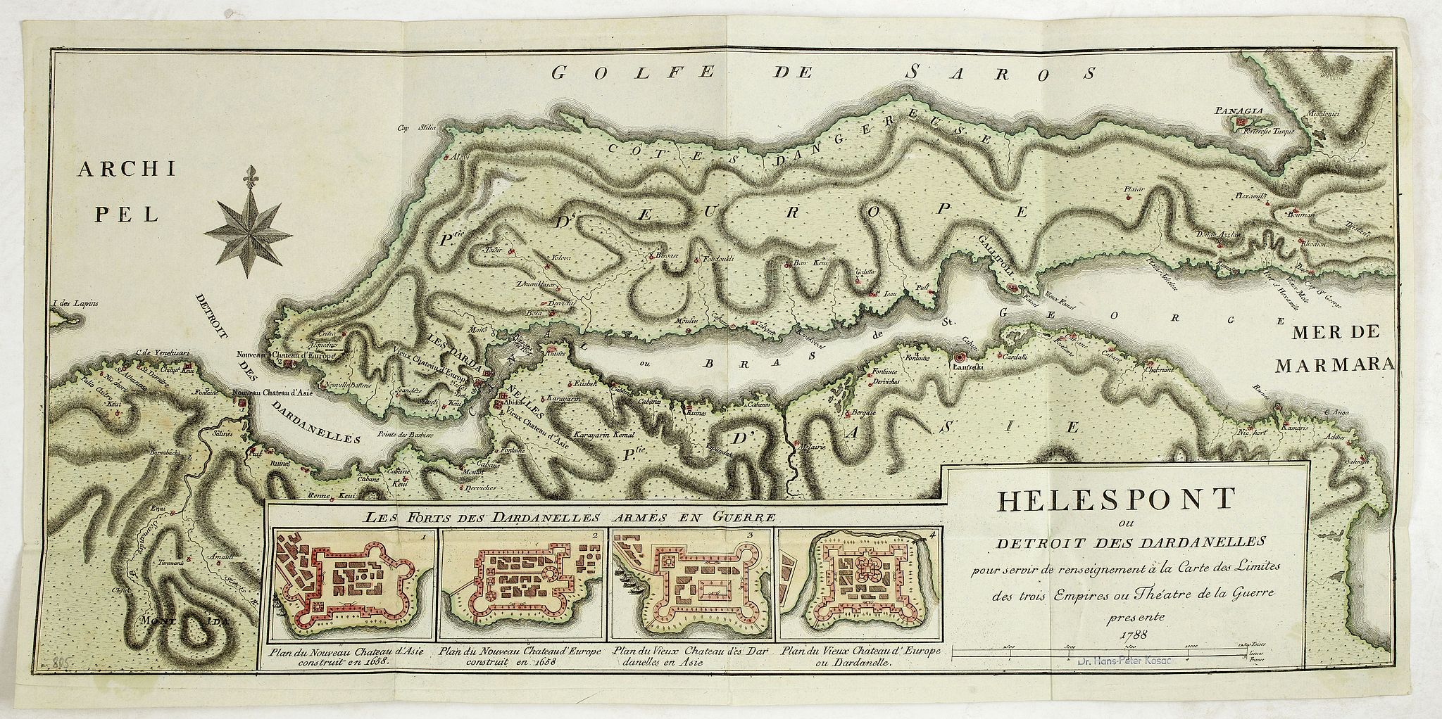MAIRE, F, J., Hellespont ou Detroit des Dardanelles pour servir de renseignement a la Carte des Limites des trois Empires ou Théatre de la Guerre presente 1788., antique map, old maps