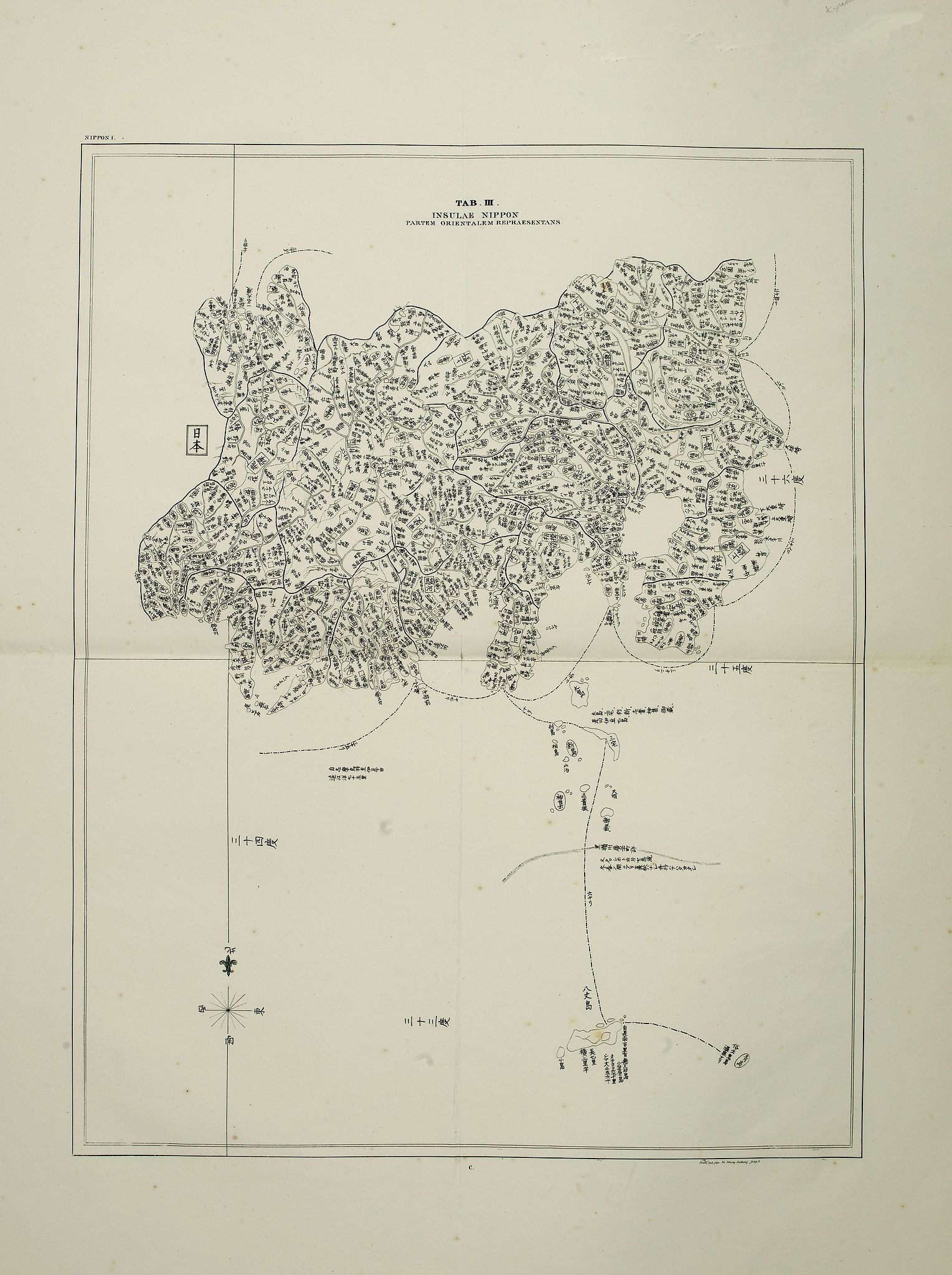 VON SIEBOLD, P. Fr. B., Tab III. Insulae Nippon partem orientalem repraesentans., antique map, old maps