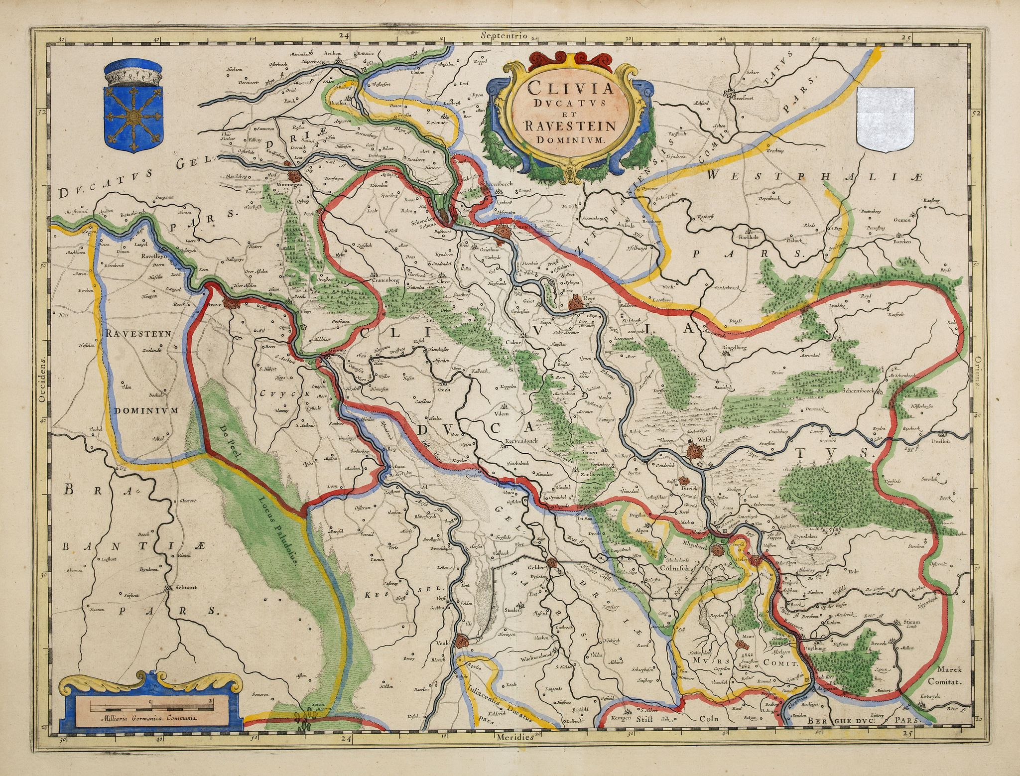 BLAEU, W., Clivia Ducatus et Ravestein Dominium., antique map, old maps