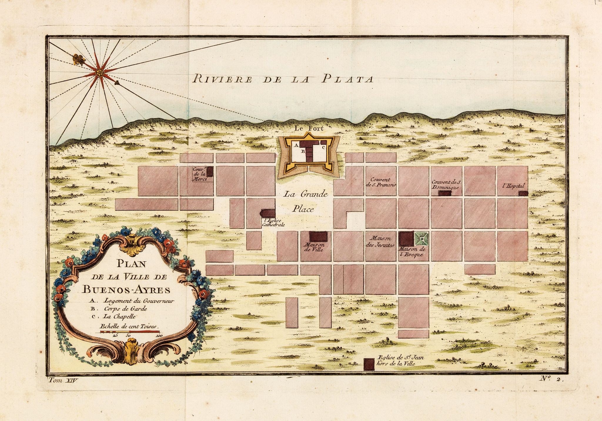 BELLIN, J.N., Plan de la Ville de Buenos Ayres., antique map, old maps