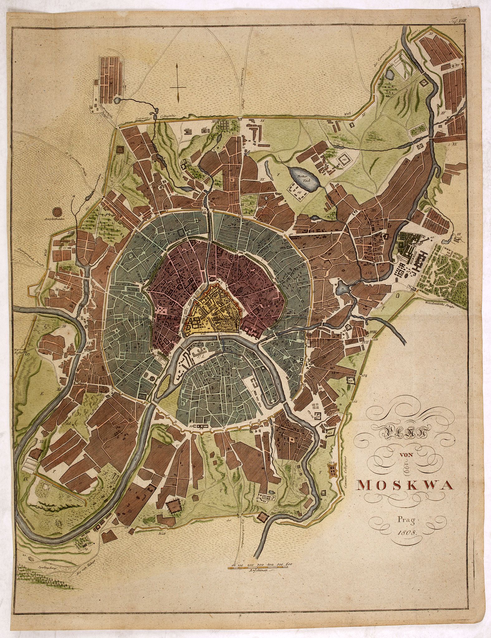 PLUTH, F., Plan von Moskwa . . . 1808, antique map, old maps
