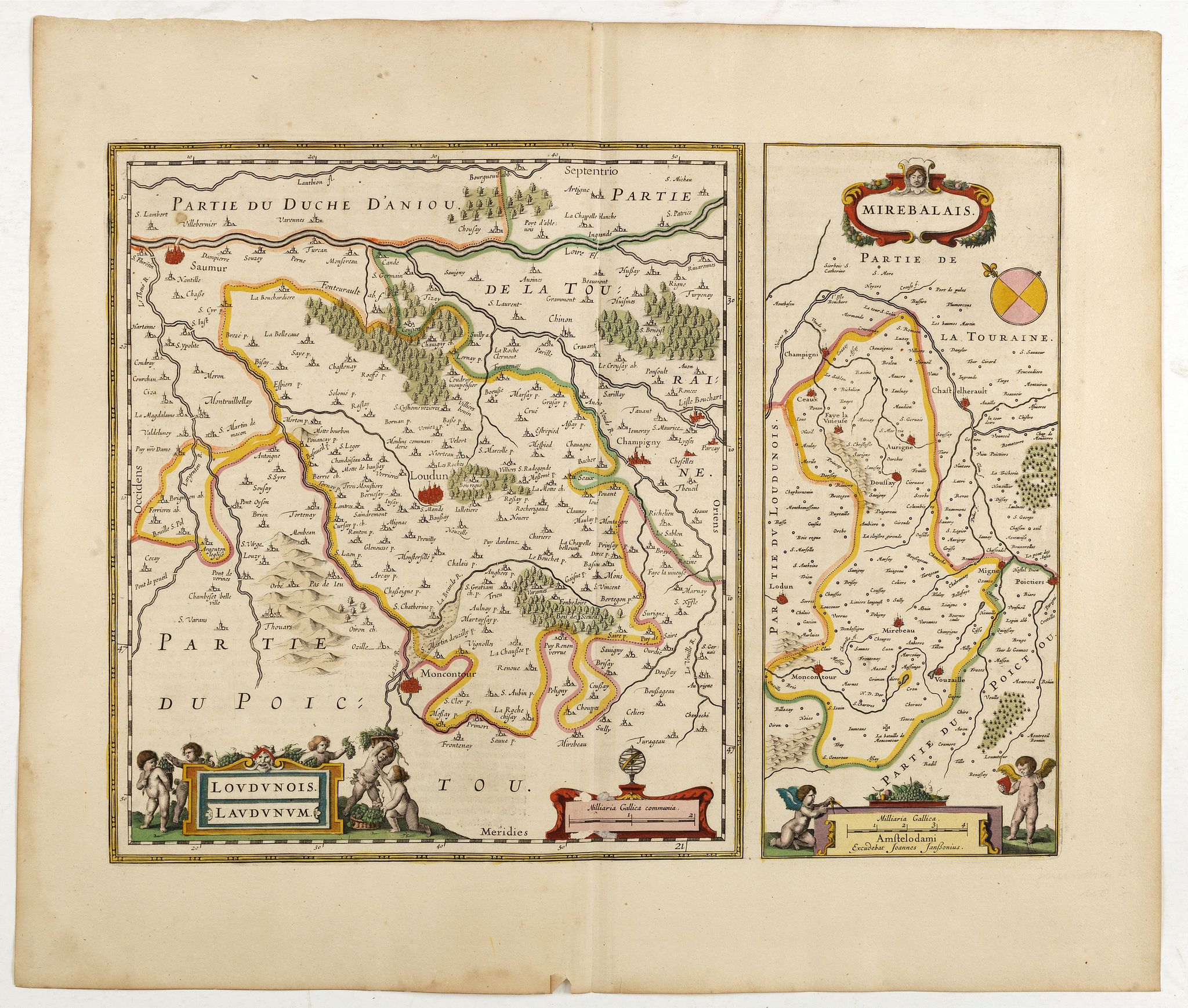 JANSSONIUS, J., Loudunois. Laudunum / Mirebalais., antique map, old maps