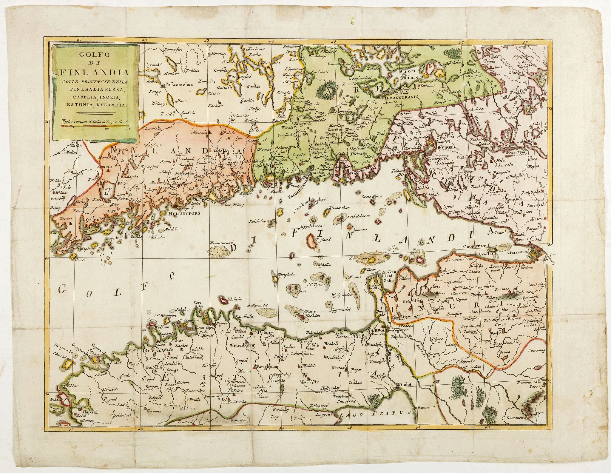 ZATTA, A. ?, Golfo di Finlandia colle Provincie della Finlandia russa, Carelia, Ingria, Estonia, Nylandia., antique map, old maps