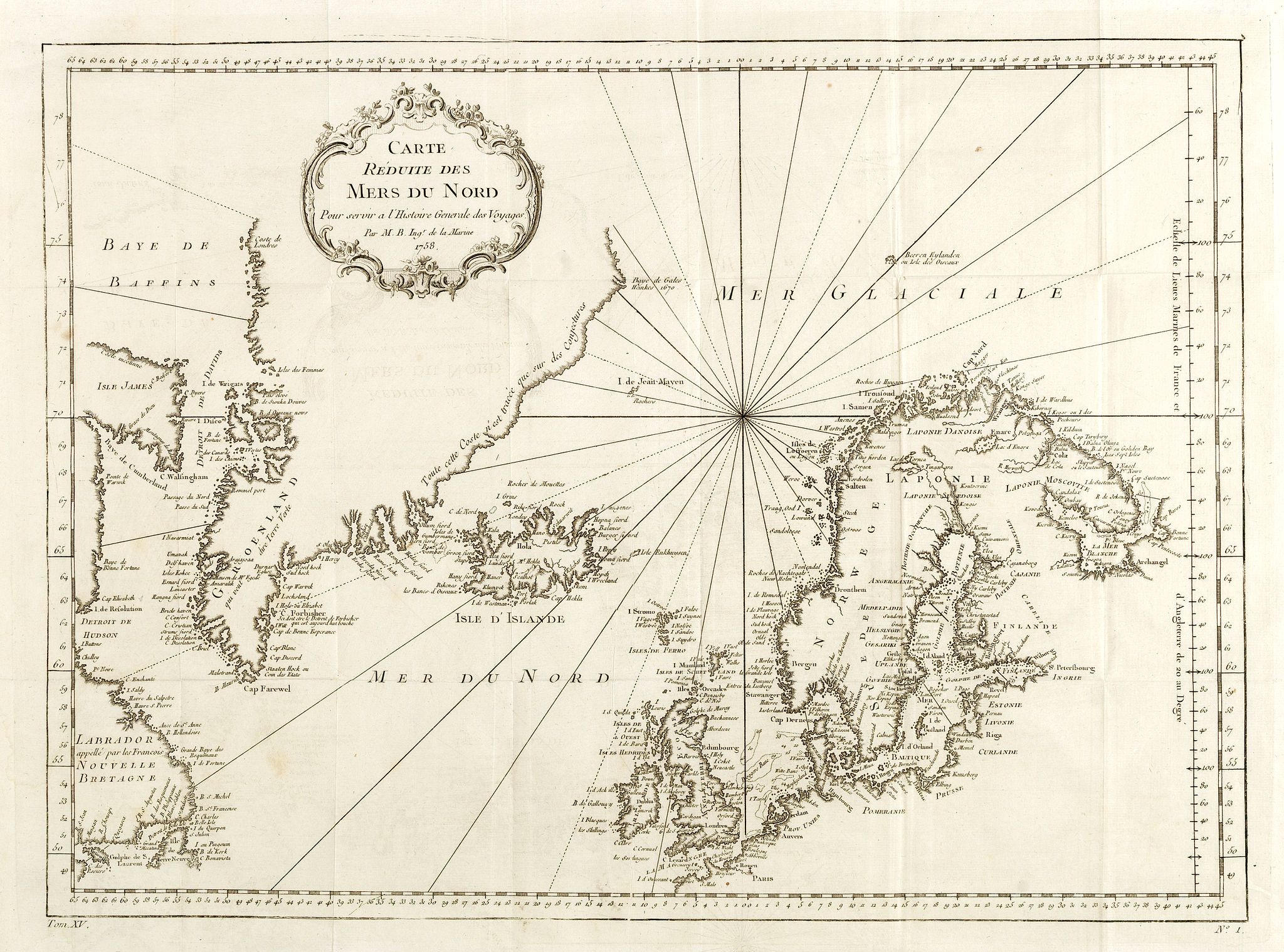BELLIN, N., Carte Réduite des Mers du Nord Pour servir a l'Histoire Generale des Voyages., antique map, old maps