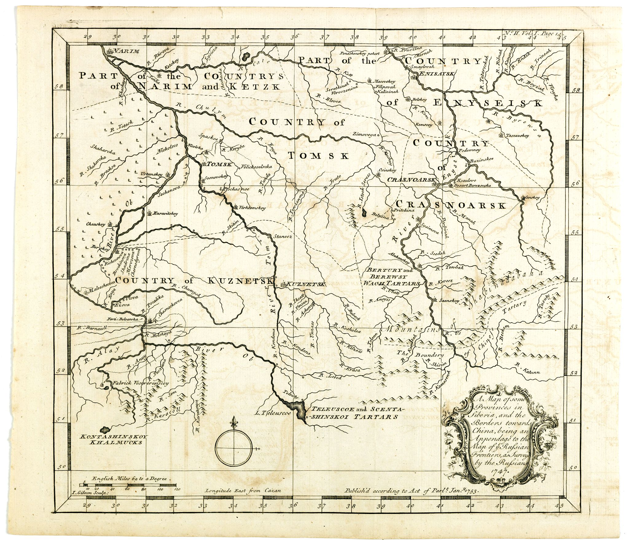GIBSON, J., A map of some Provinces in Siberia, and the Borders toward China. . ., antique map, old maps