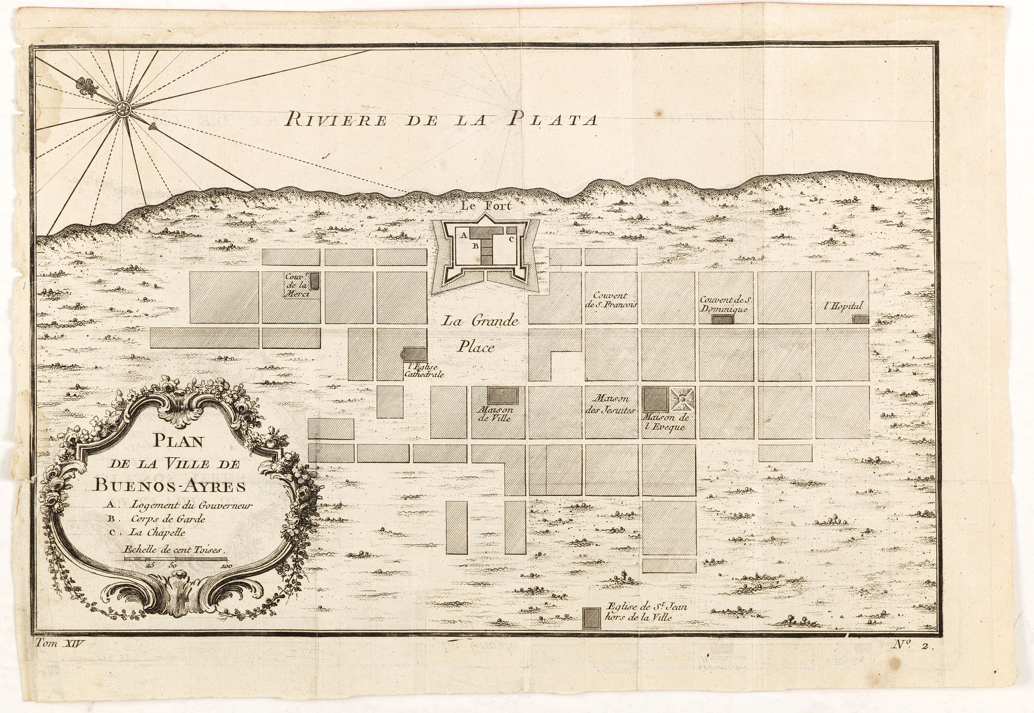 BELLIN, J.N., Plan de la Ville de Buenos Ayres., antique map, old maps