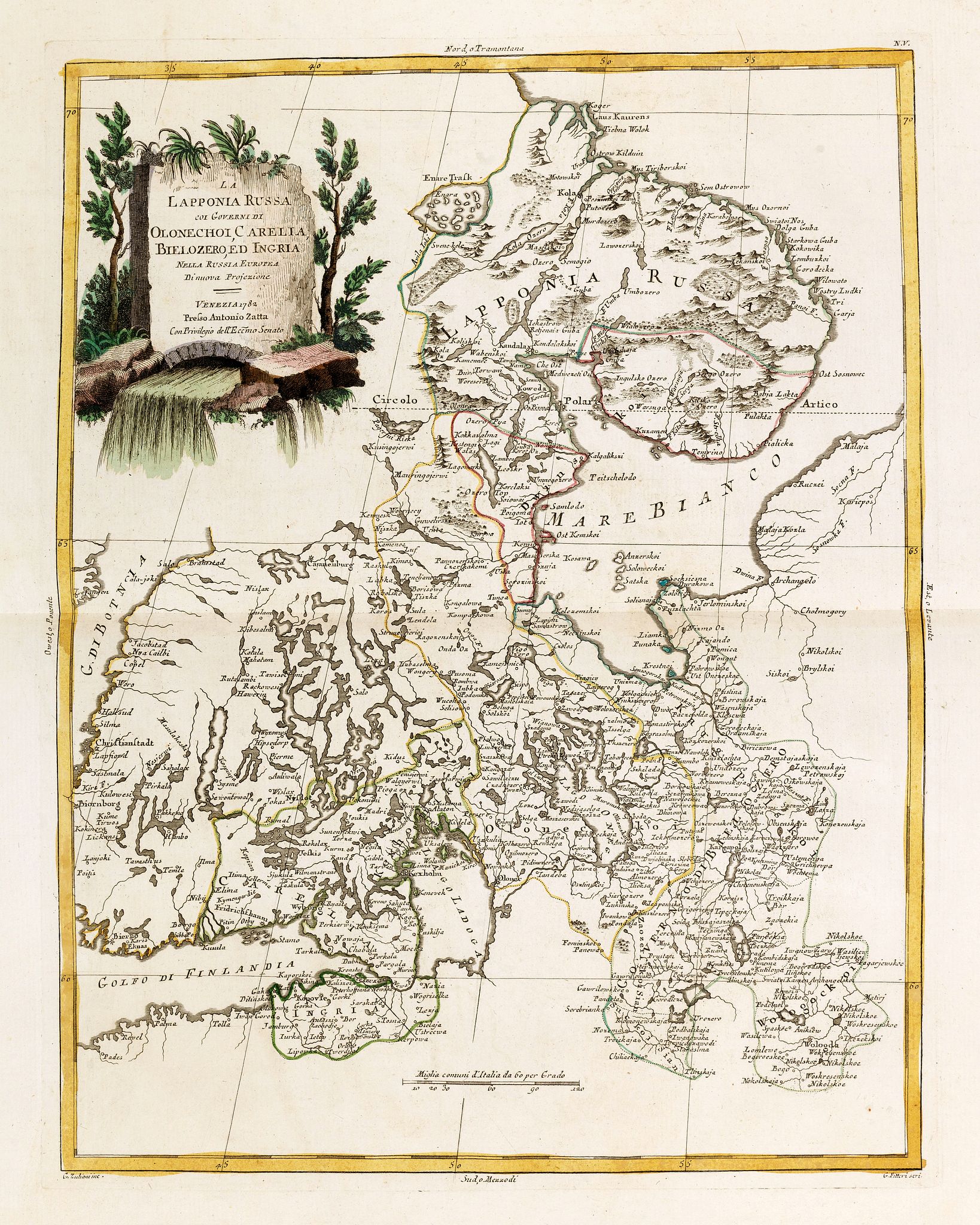 ZATTA, A., La Lapponia Russa con Governi di Olonechoi, Carelia, Bielozero, ed Ingria. . ., antique map, old maps
