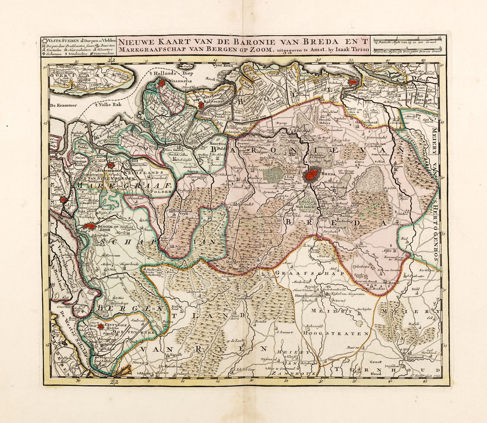 TIRION, I., Nieuwe kaart van de Baronie van Breda en 't Markgraafschap van Bergen op Zoom. . ., antique map, old maps