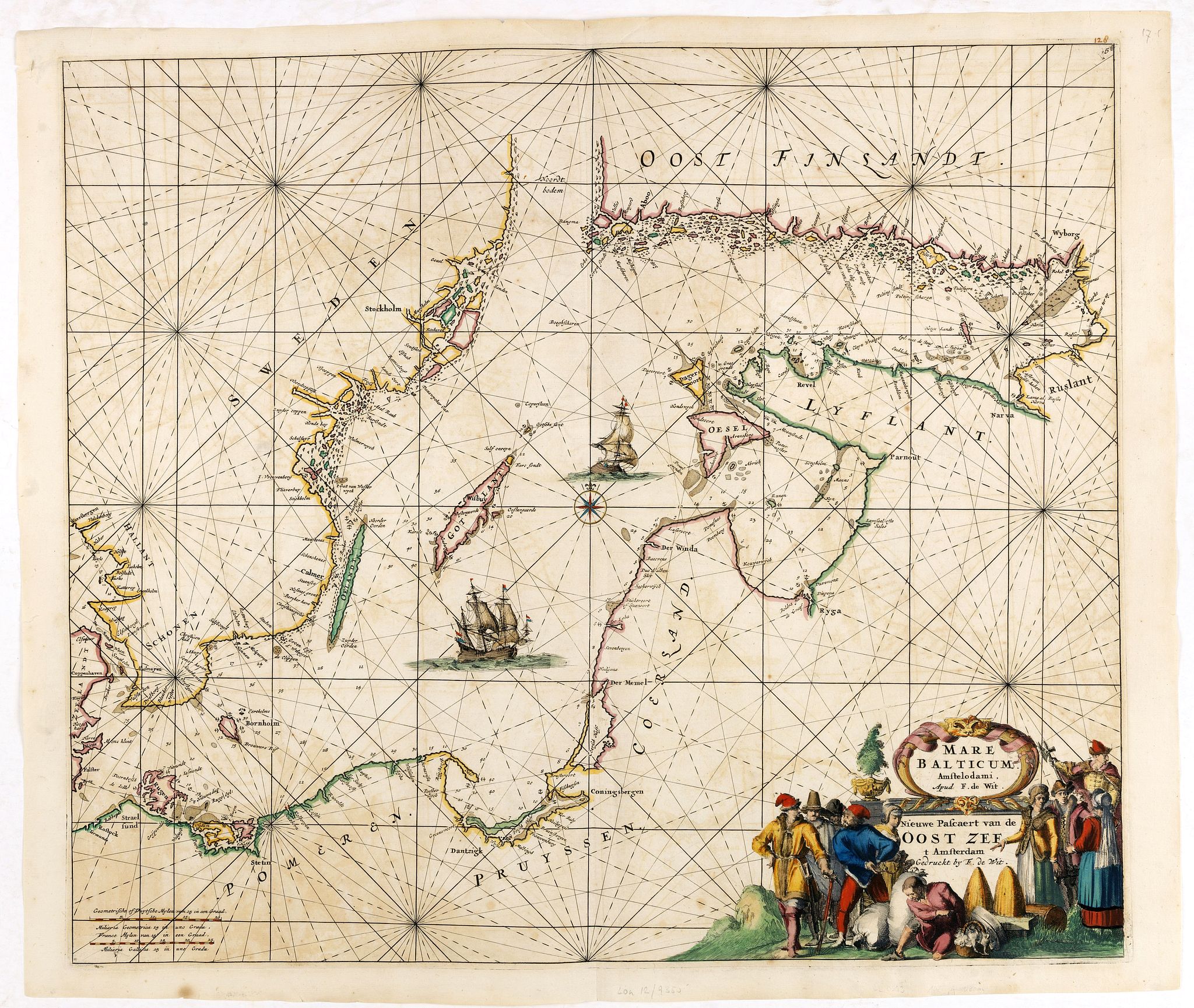 DE WIT, F., Mare Balticum. . . / Nieuwe Pascaert van de Oost Zee. . ., antique map, old maps