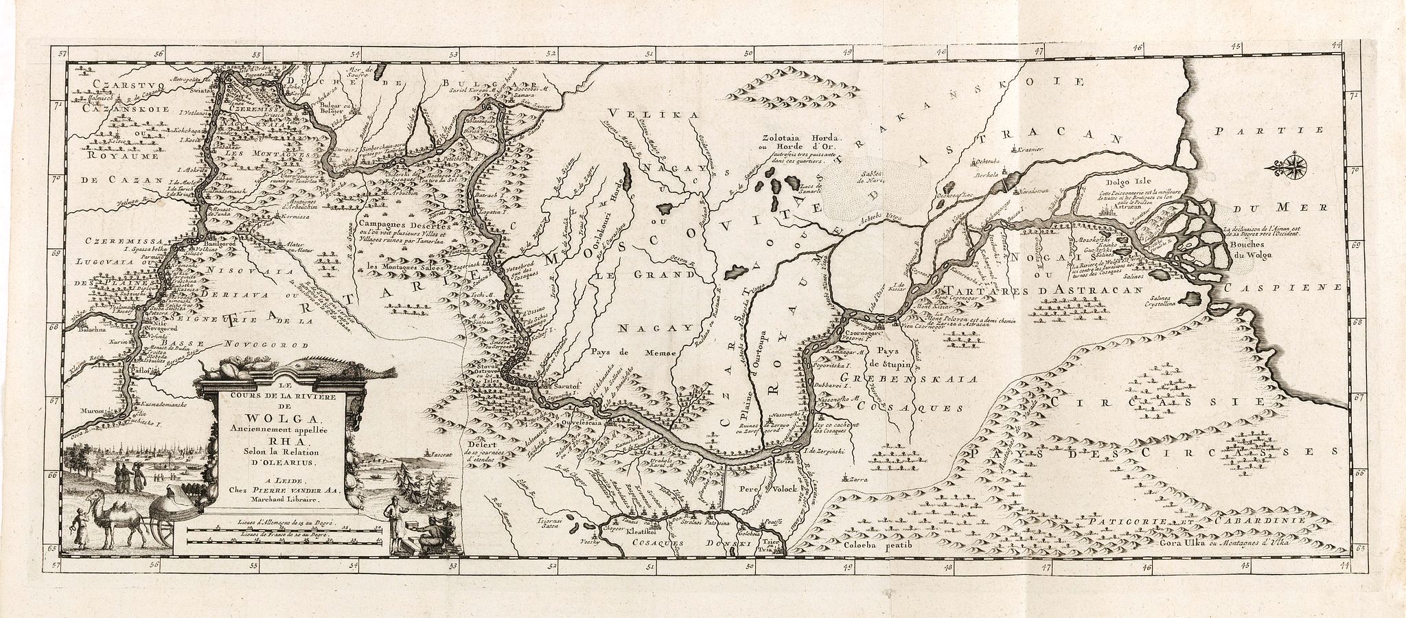 ORLEARIUS, Le Cours de la Riviere de Wolga Anciennement appellee RHA. Selon la Relation d'Olearius., antique map, old maps