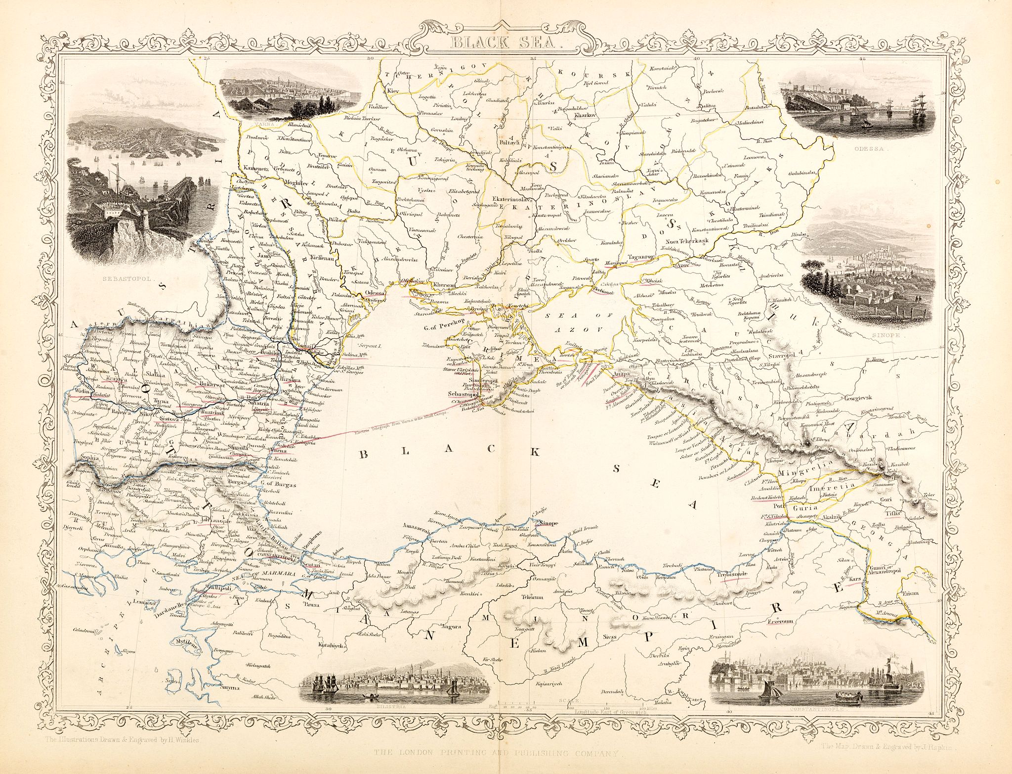 TALLIS, J., Black Sea., antique map, old maps