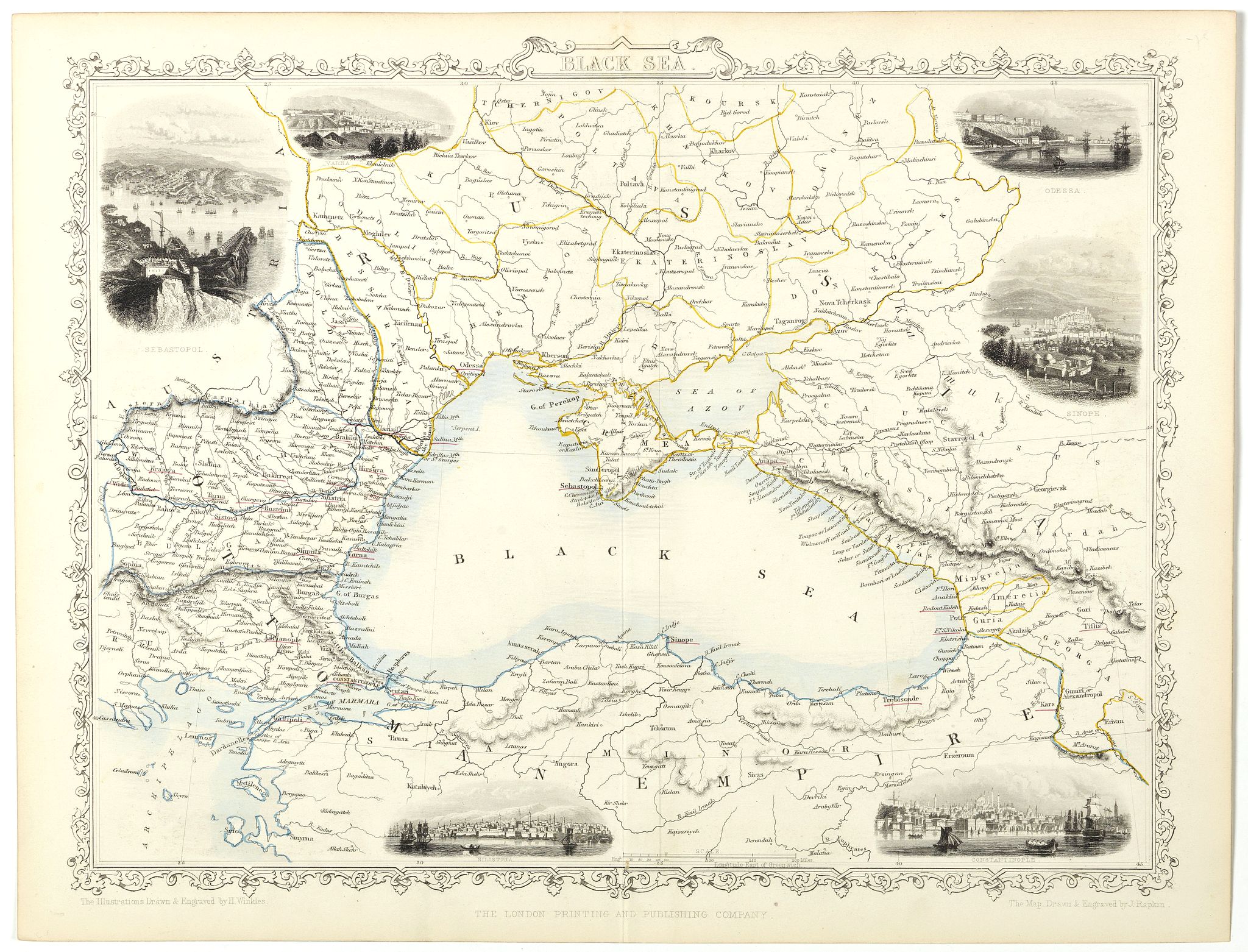 TALLIS, J., Black Sea., antique map, old maps