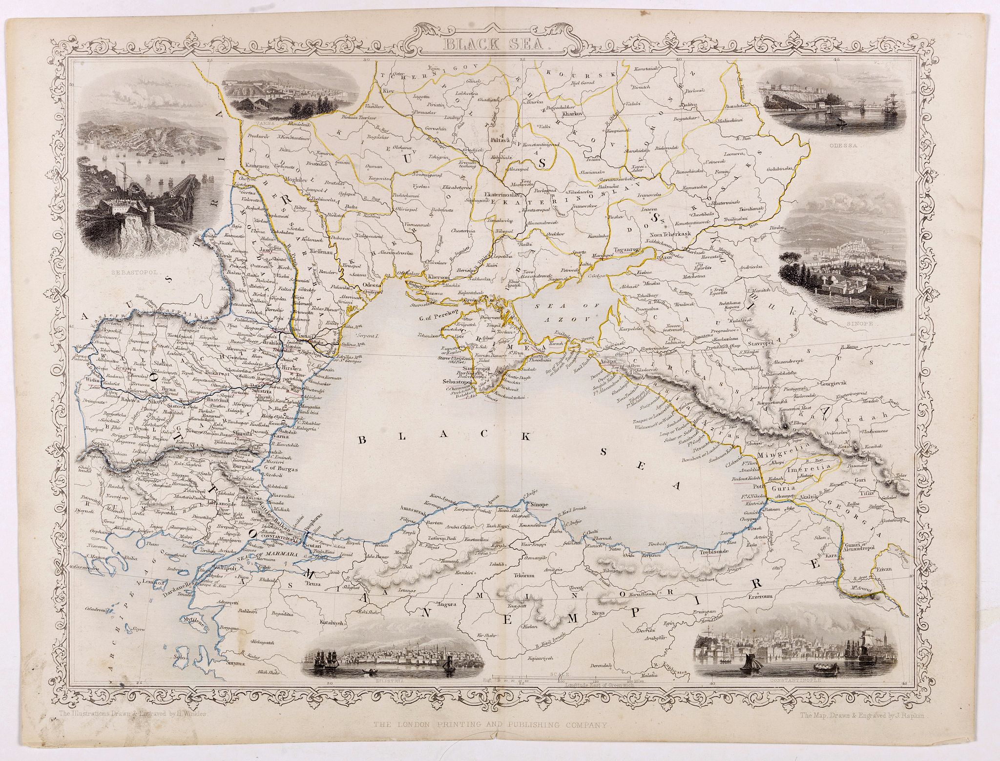 TALLIS, J., Black Sea., antique map, old maps