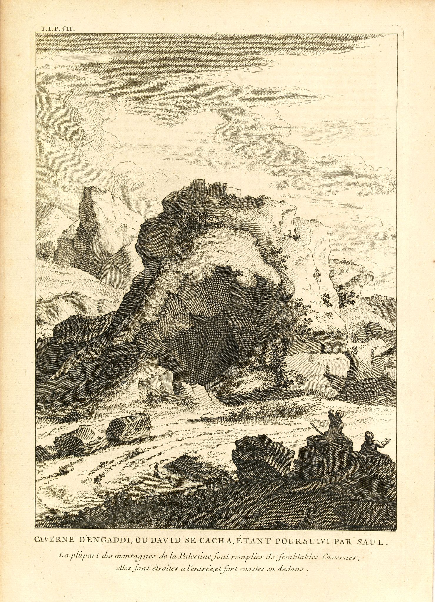 BLANCHARD, Th., Caverne d'engaddi, où David se cacha, étant poursuivi par Saul., antique map, old maps