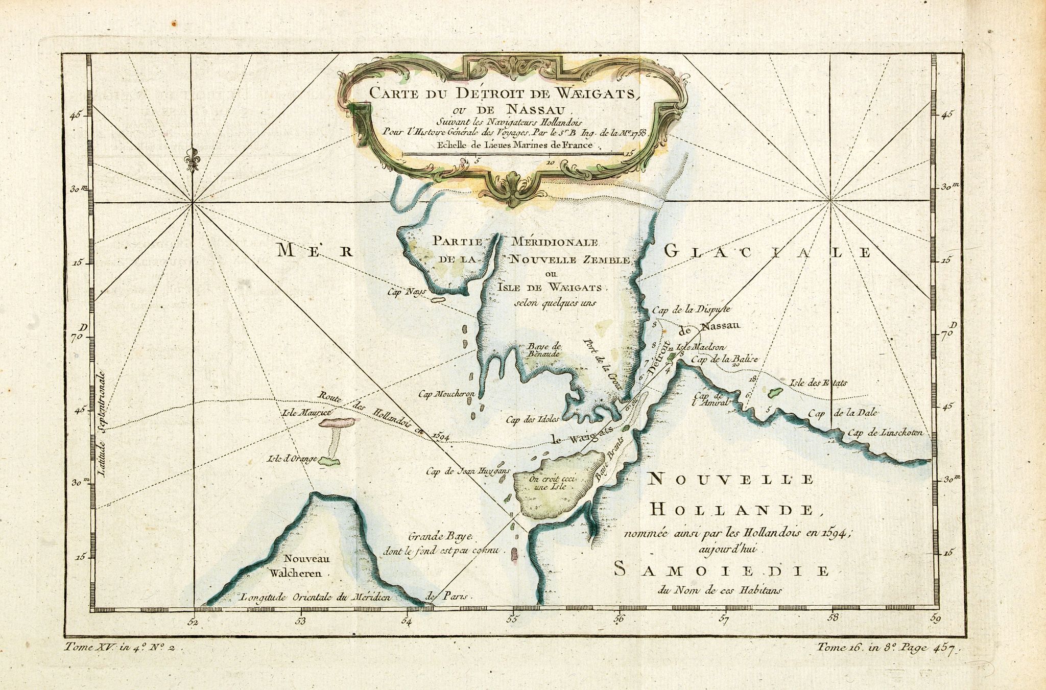 BELLIN, J.N., Carte du Détroit de Waeigats ou de Nassau., antique map, old maps