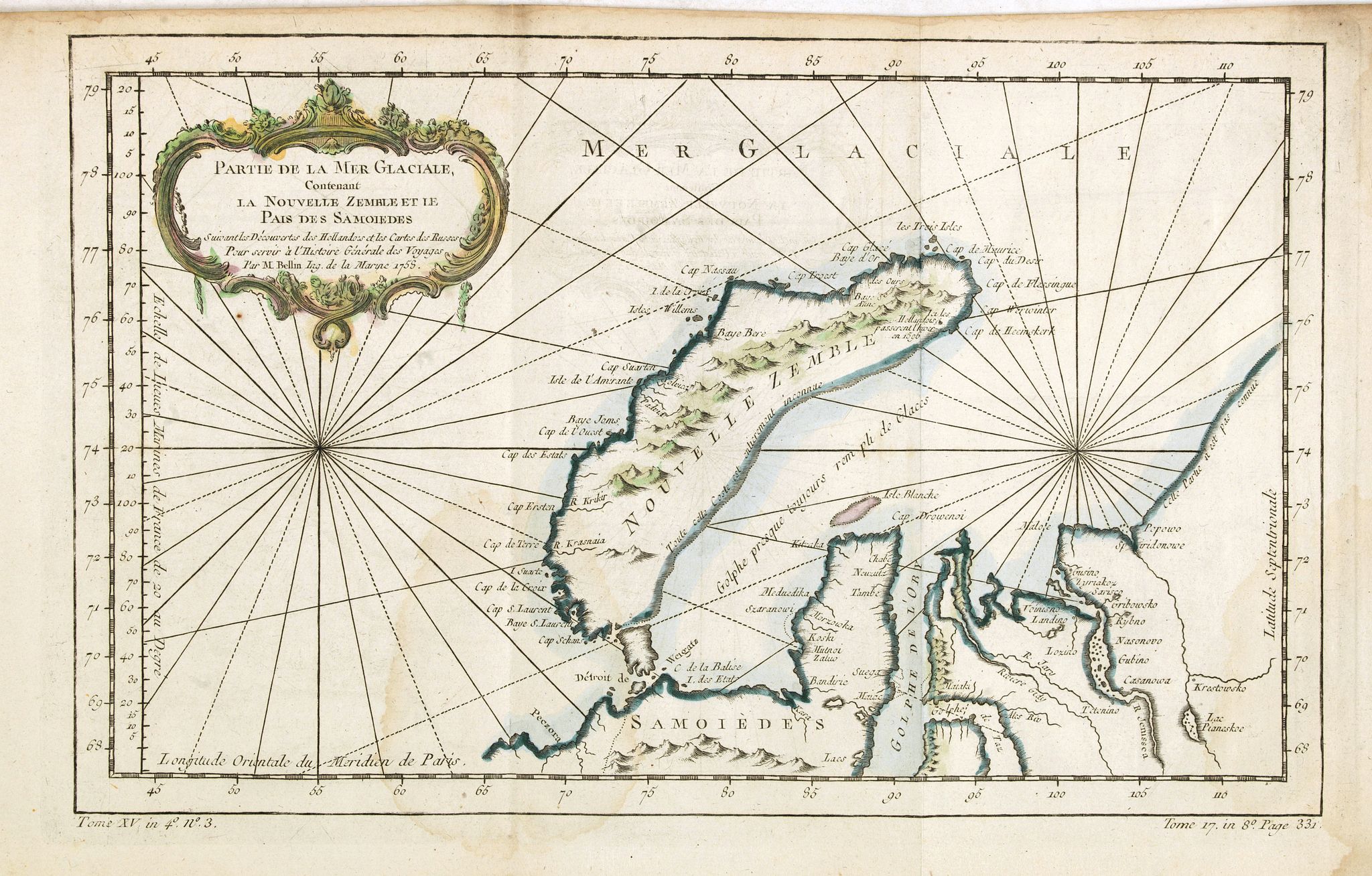 BELLIN, J.N., Partie de la Mer Glaciale, contenat le Nouvelle Zemble et le Pais des Samoiedes., antique map, old maps