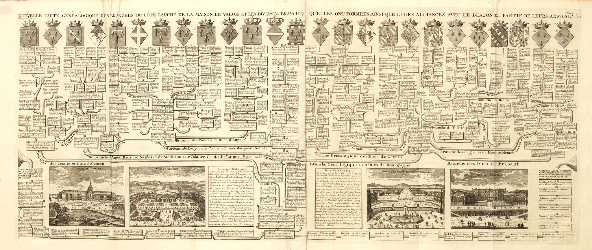 CHATELAIN, H., Nouvelle carte généalogique des branches du coté gauche de la maison Valois., antique map, old maps
