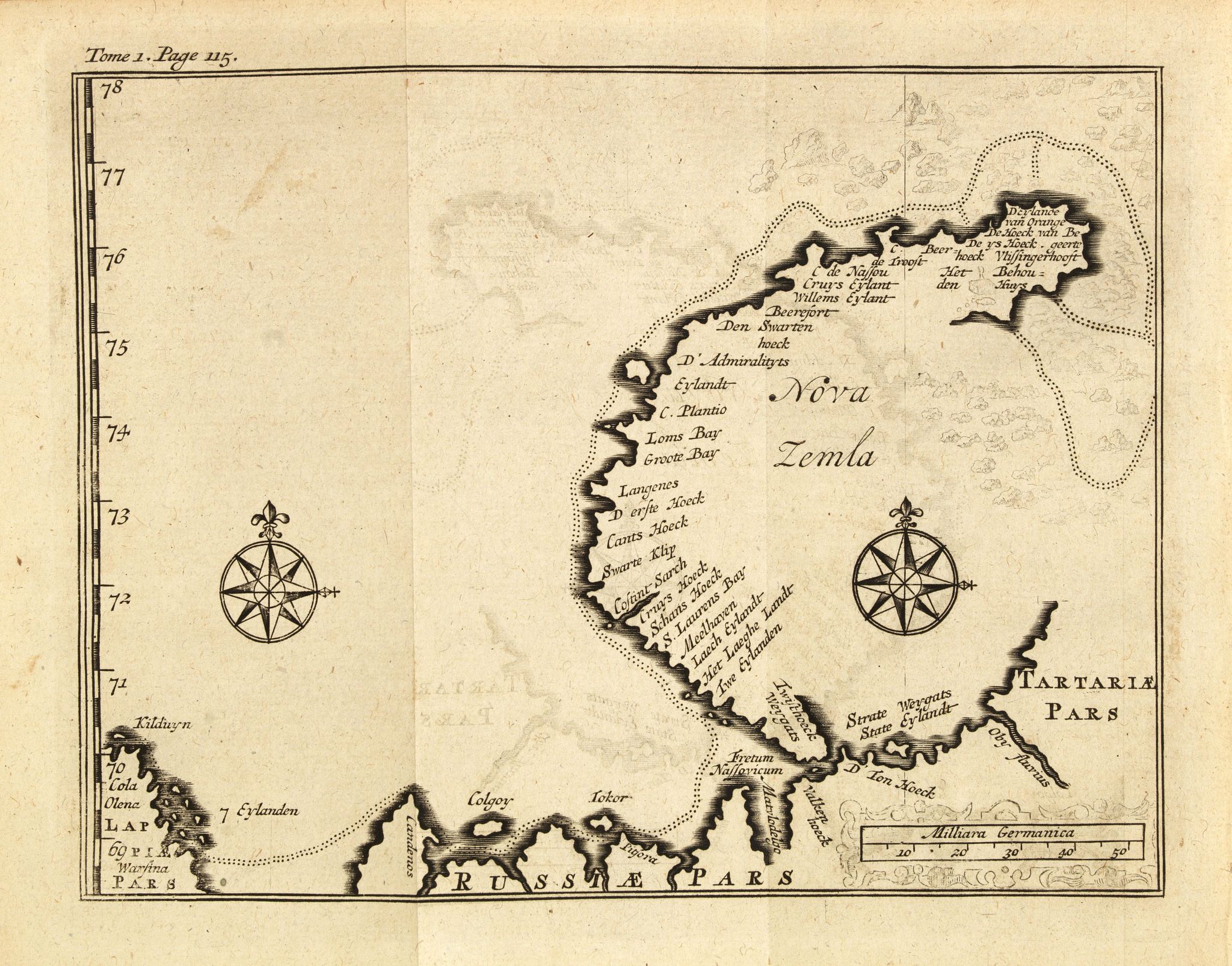 DE RENNEVILLE, R.A.C., (Map of Nova Zembla with inset of Baye de Loms.), antique map, old maps