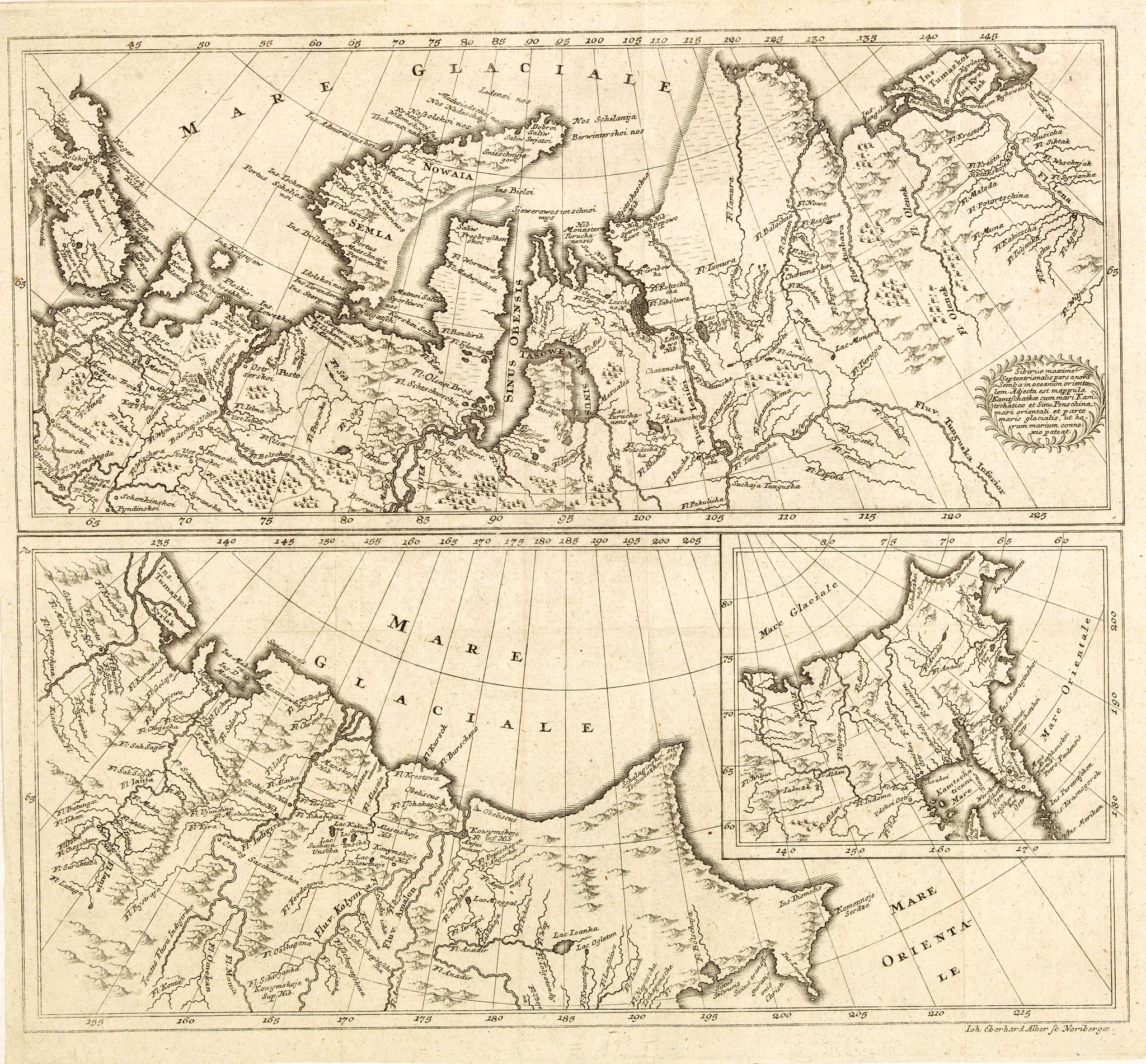 ALBER, J. E., Sibirie maxime Septentrionalis pars a Nova Semlja in oceanum orientalem . . ., antique map, old maps
