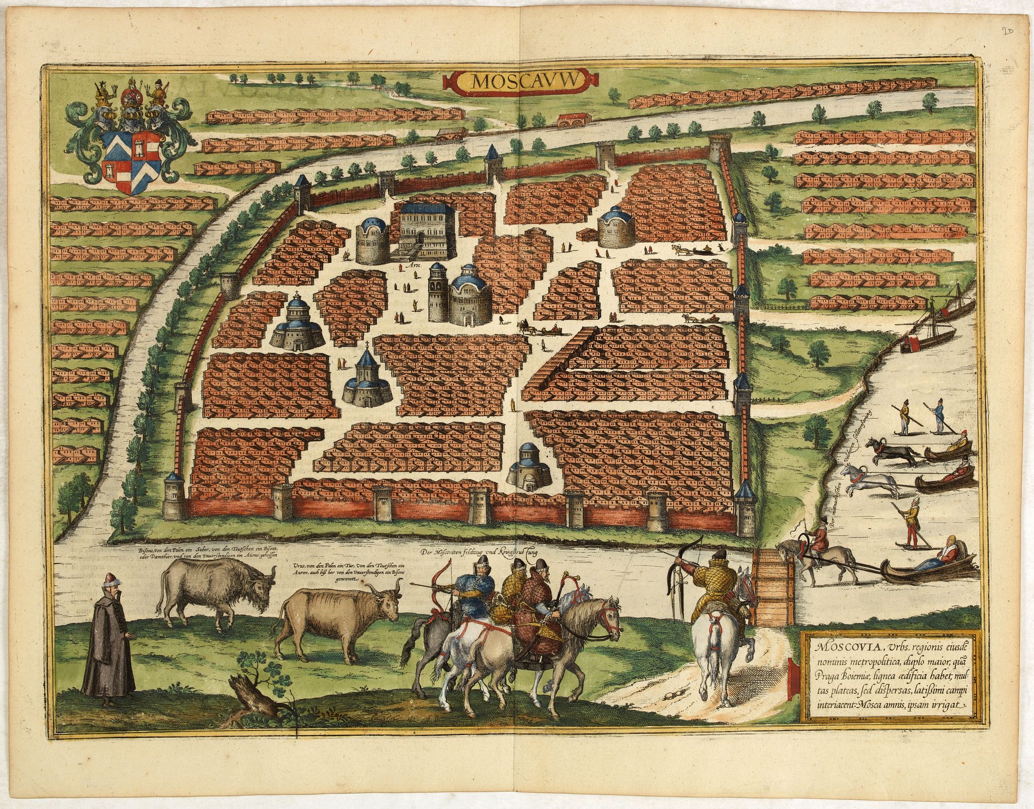 BRAUN,G. / HOGENBERG, F., Moscavw. - Moscovia, Urbs, regionis eiusde nominis metropolitia, duplo maior. . ., antique map, old maps