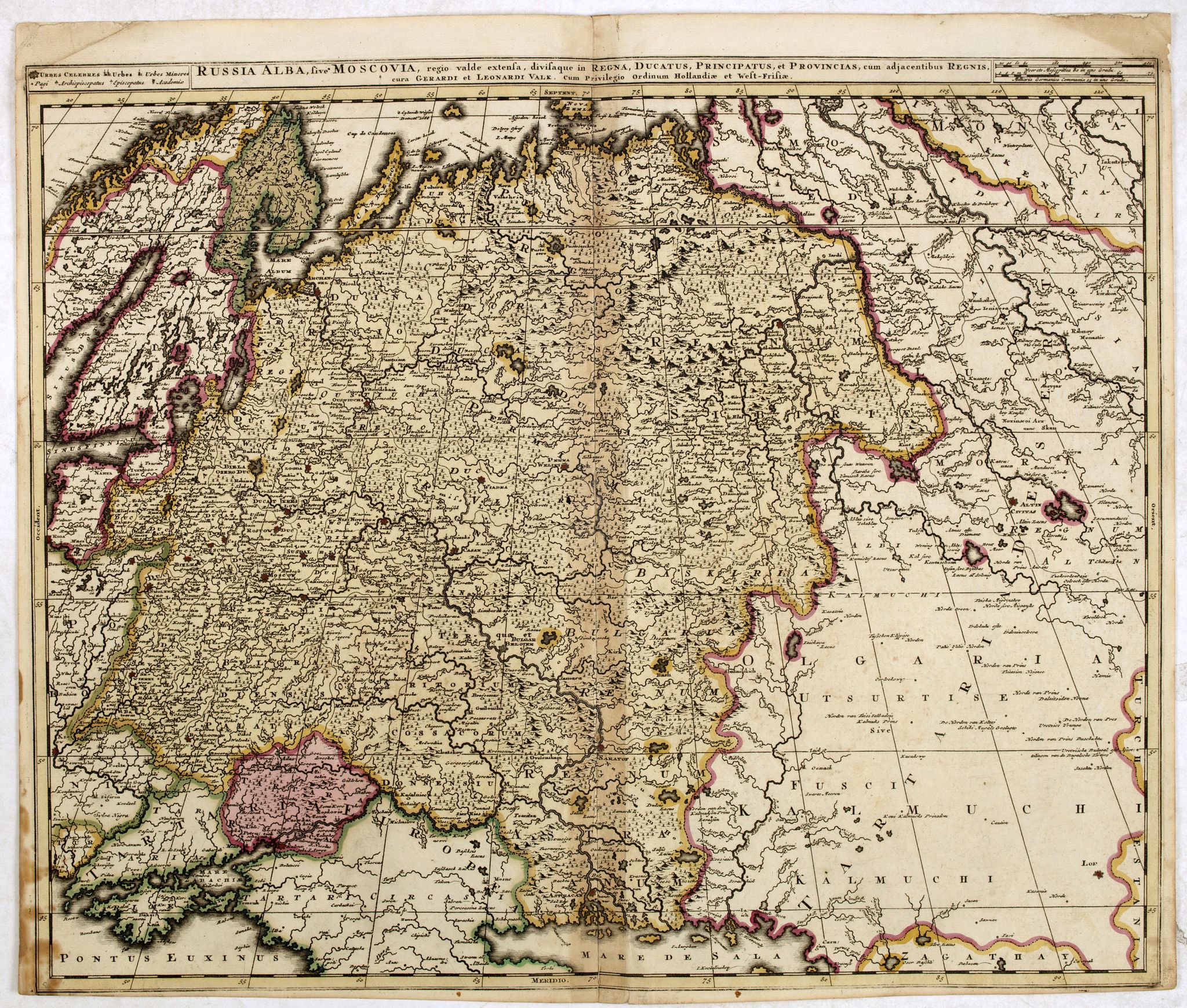 VALK, G. / L., Russia Alba, sive Moscovia, regio valde extensa, divisaque in Regna, Ducatus, Principatus, et Provincias, cum adjacentibus Regnis . . ., antique map, old maps