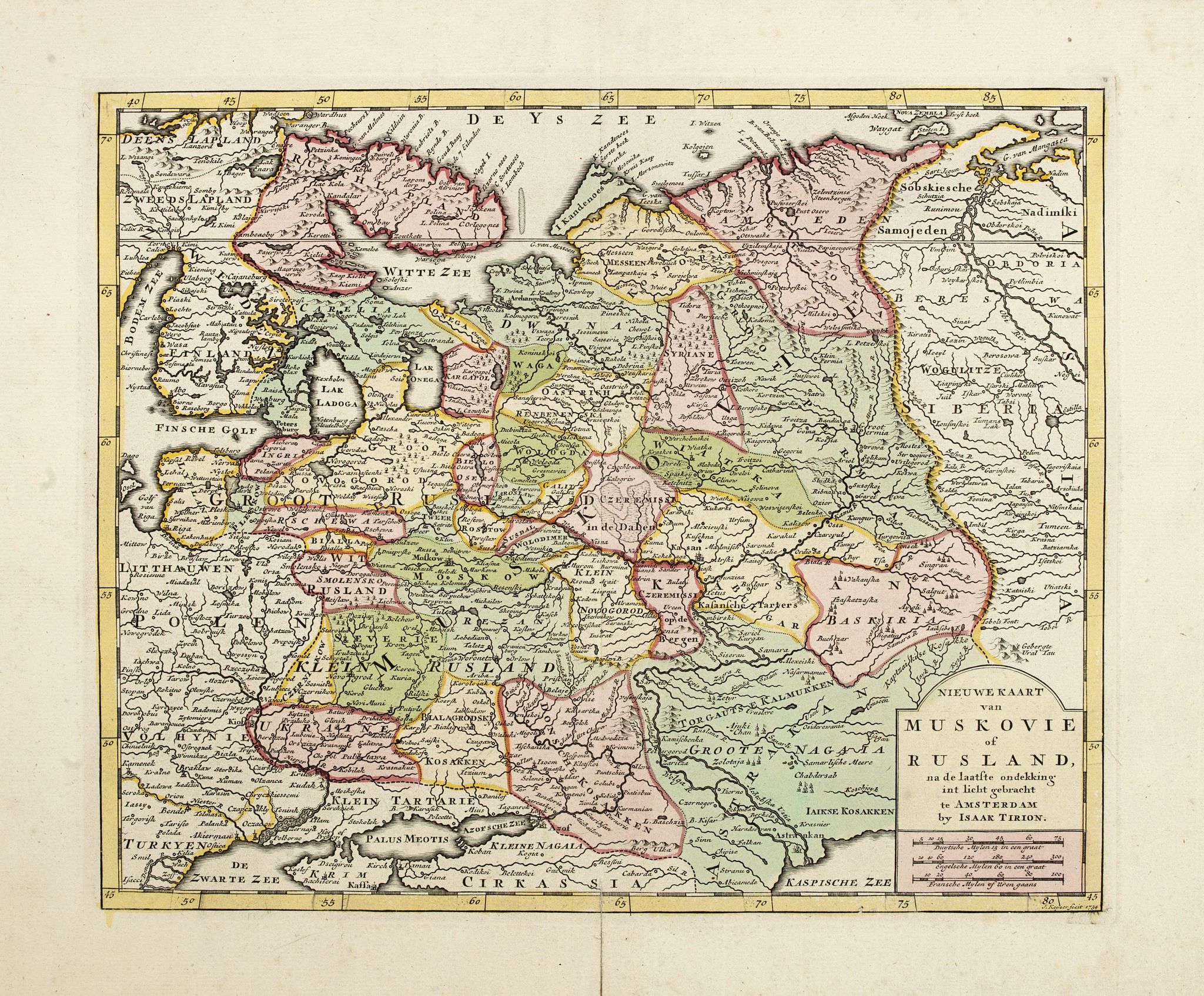 TIRION, I., Nieuwe Kaart van Muskovie of Rusland., antique map, old maps