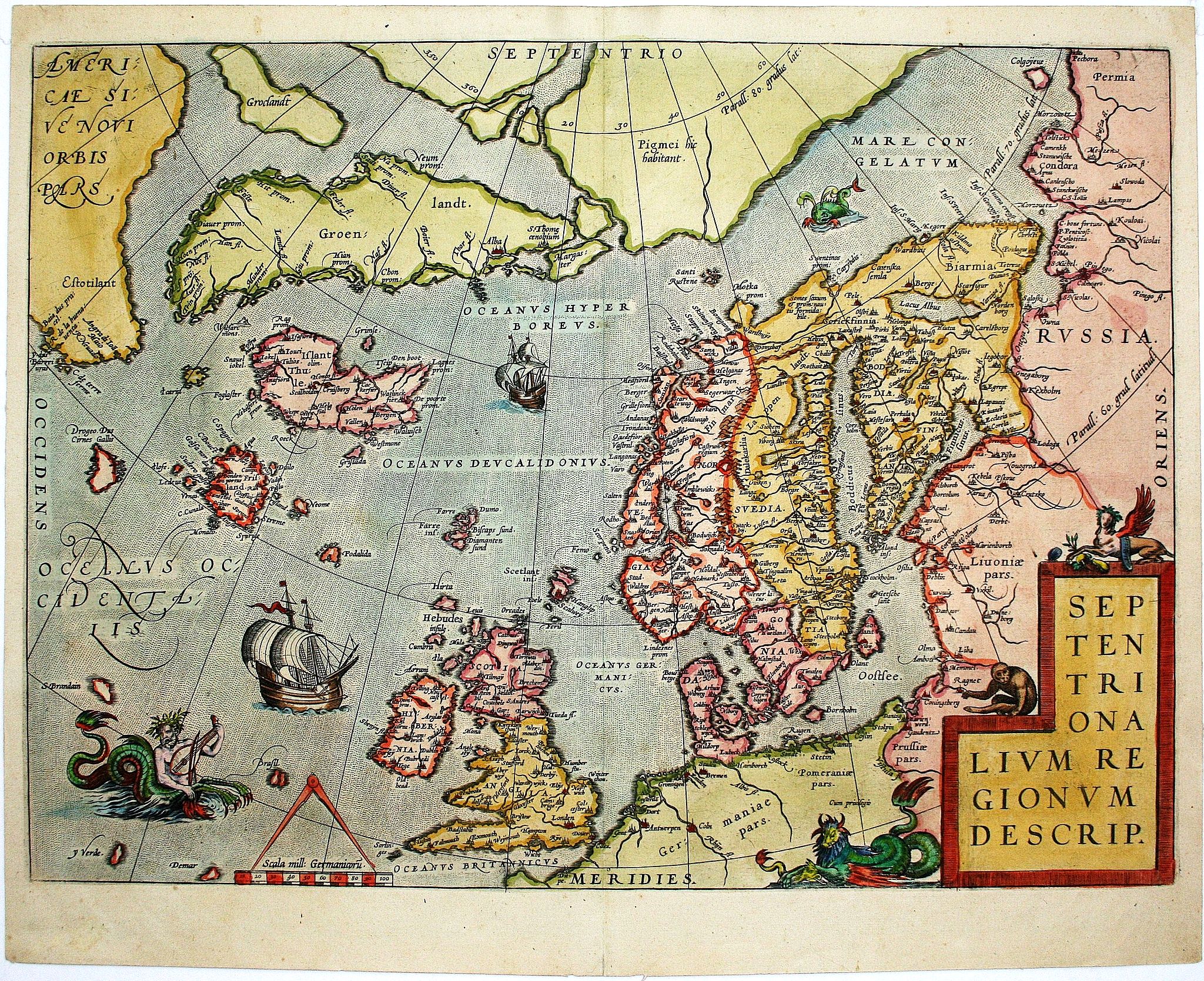 ORTELIUS, A., Septentrionalium Regionum Descrip., antique map, old maps