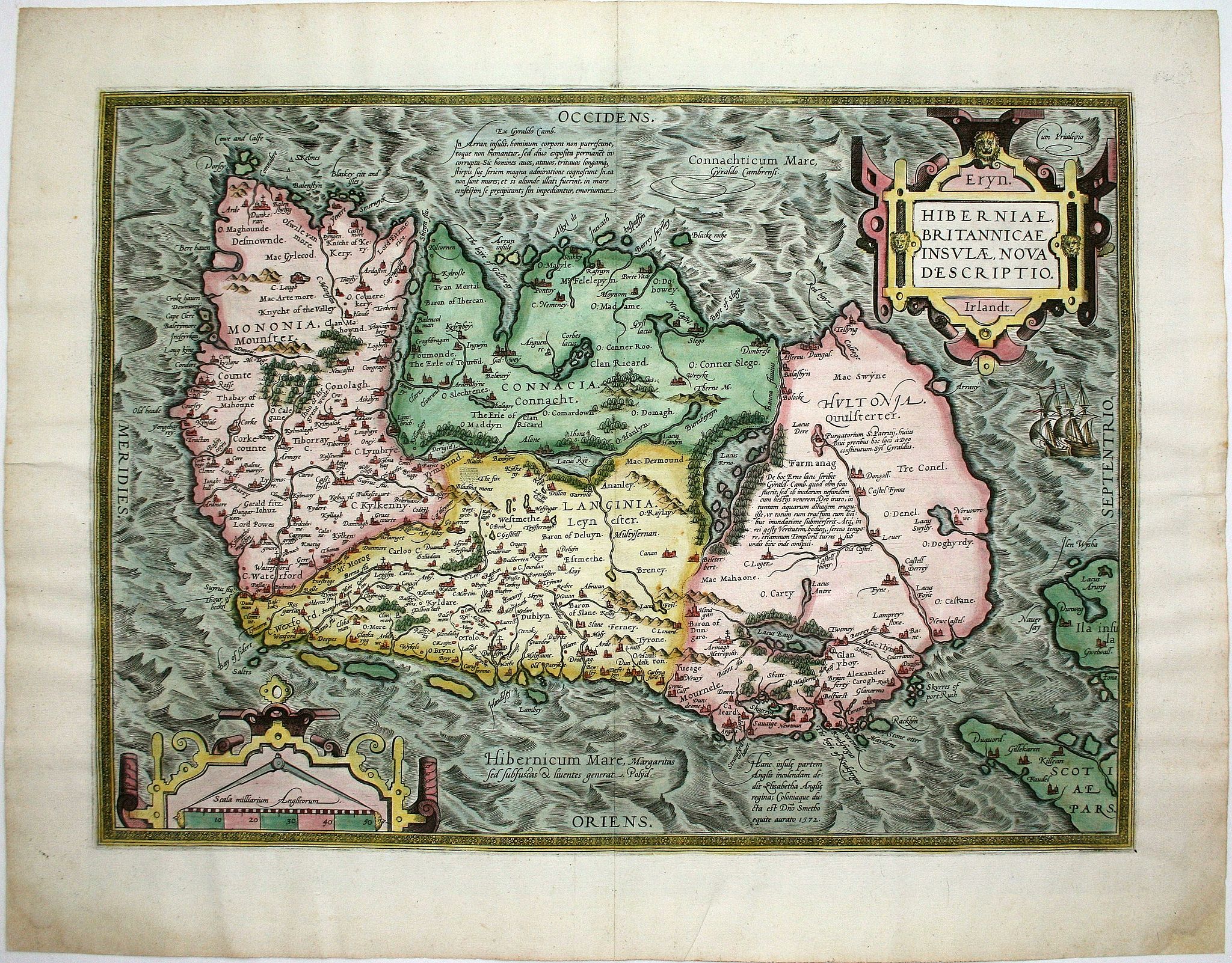 ORTELIUS, A., Hiberniae Britannicae insulae nova descriptio., antique map, old maps