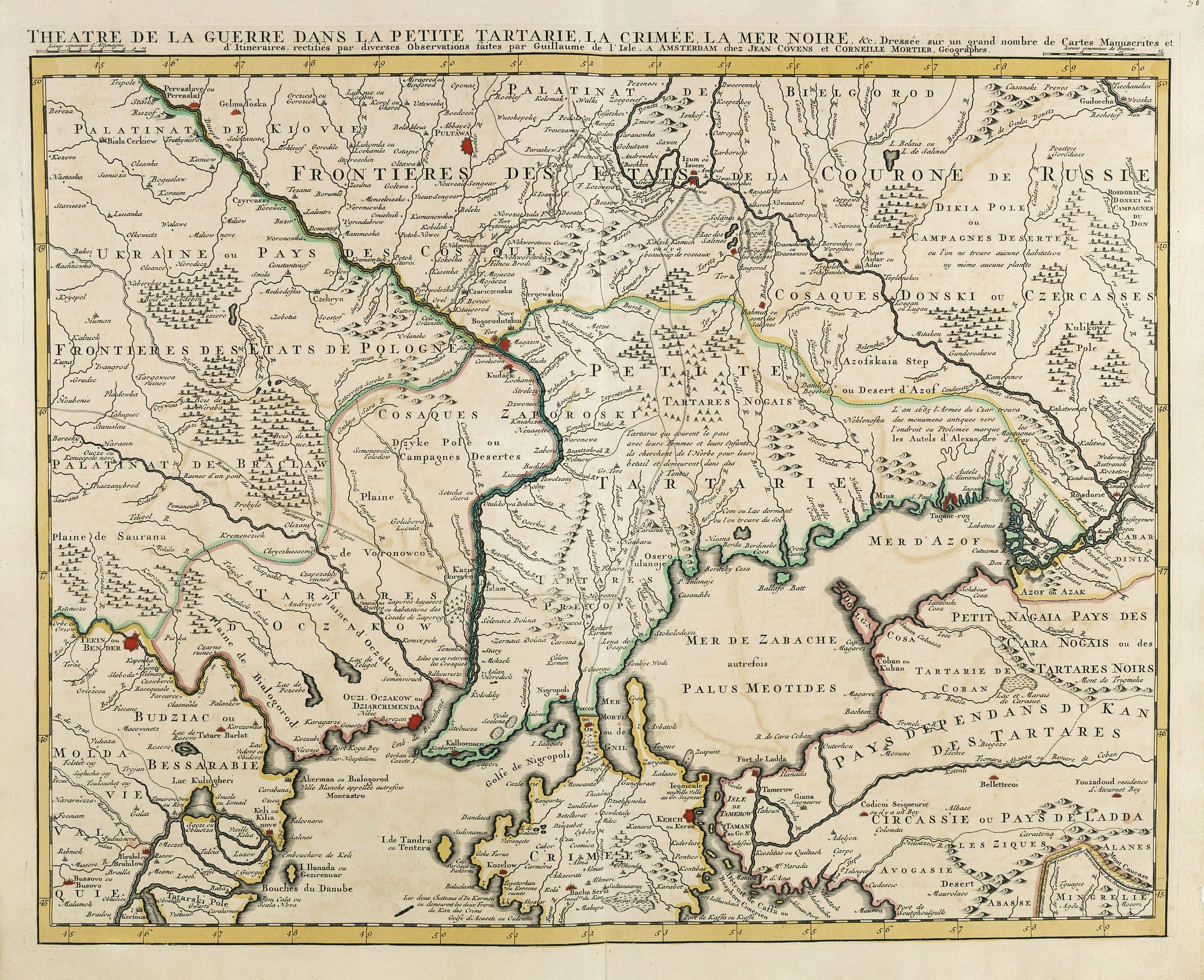 COVENS, J. / MORTIER, C., Theatre de la Guerre Dans la Petite Tartarie, La Crimee, la Mer Noire, &c.., antique map, old maps