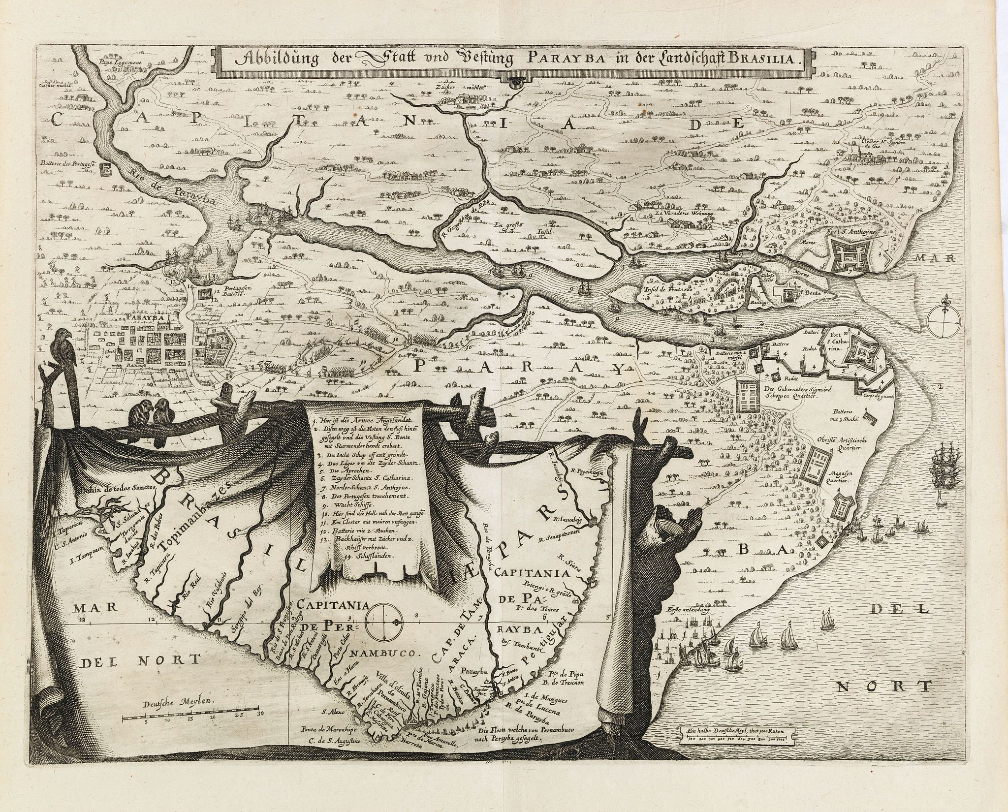MERIAN, C., Abbildung der Statt und Vestung Parayba in der Landschaft Brasilia., antique map, old maps