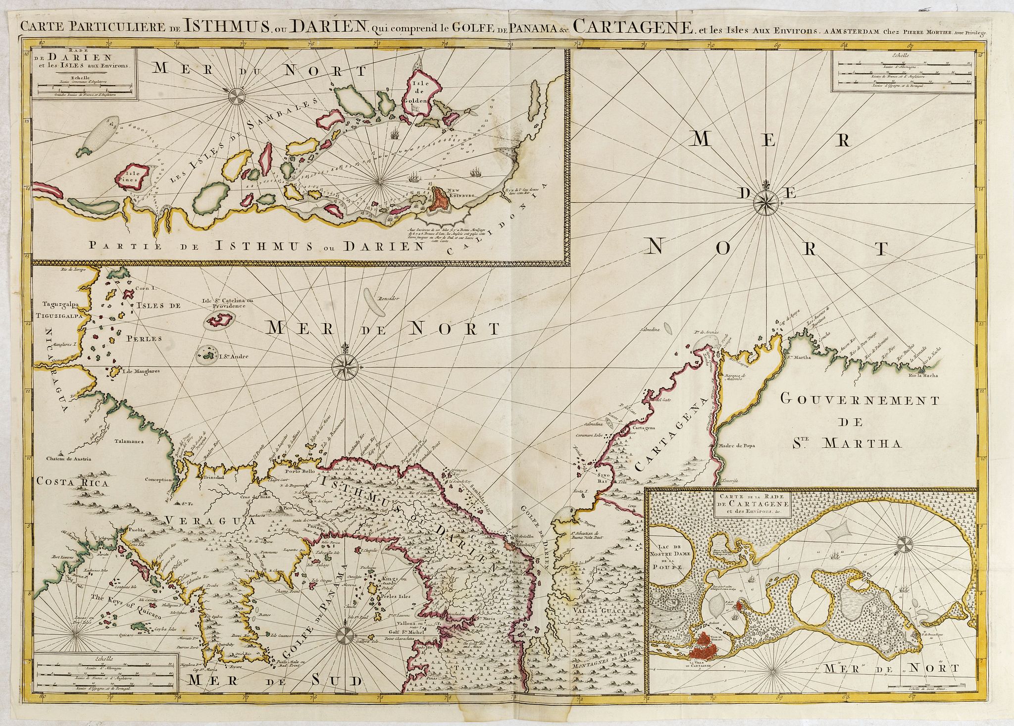 MORTIER, P., Carte Particuliere de Isthmus ou Darien qui Comprend le Golfe de Panama &c. Cartagena, et les Isles aux Environs., antique map, old maps
