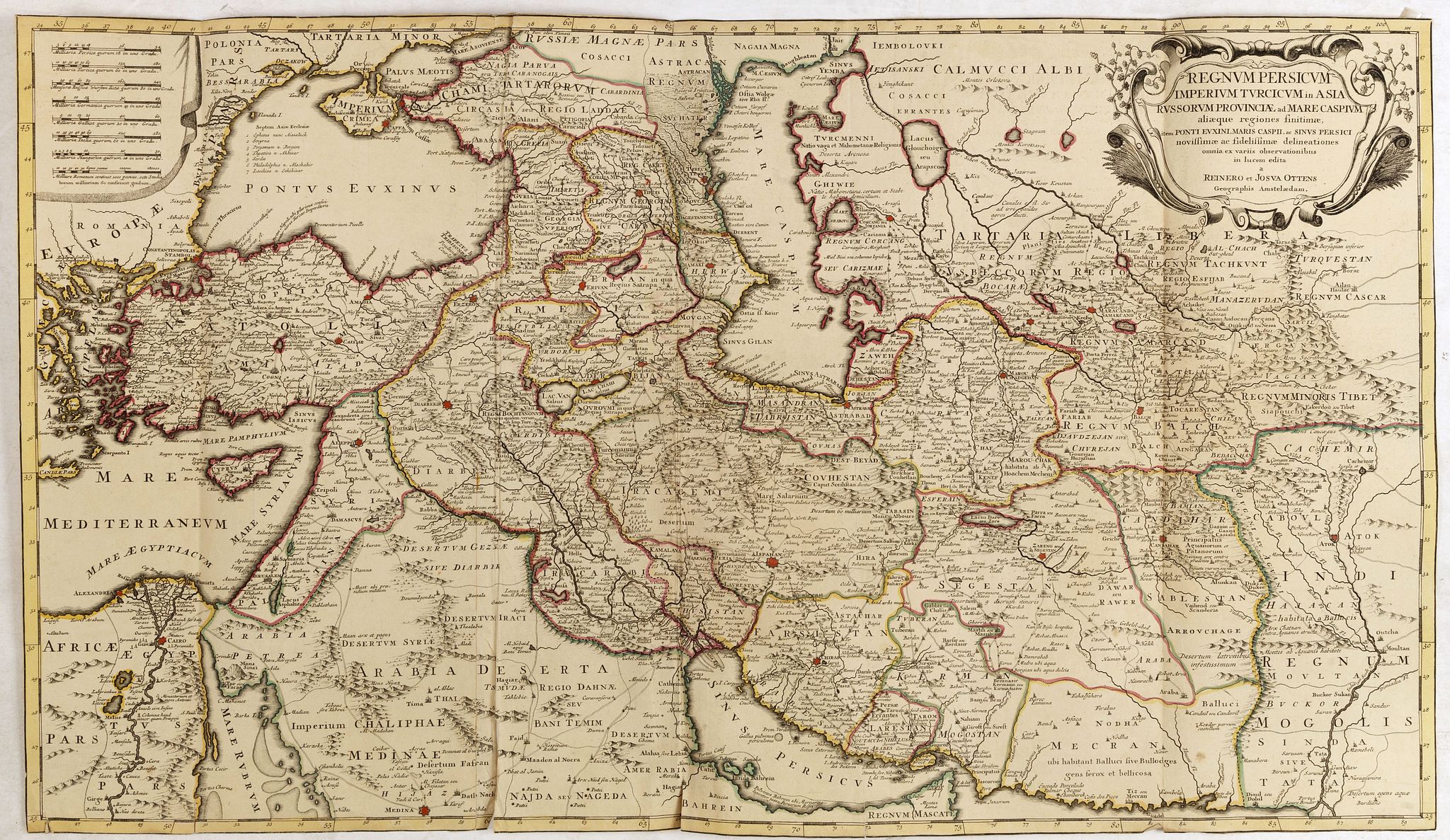 OTTENS, J., Regnum Persicum Imperium Turcicum in In Asia Russorum Provinciae ad Mare Caspium . . ., antique map, old maps