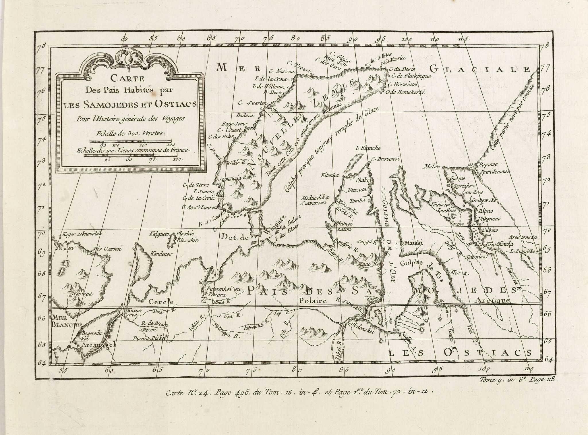 BELLIN, J.N., Carte des Païs habités par les Samojedes et Ostiacs, pour l'histoire générale des voyages., antique map, old maps