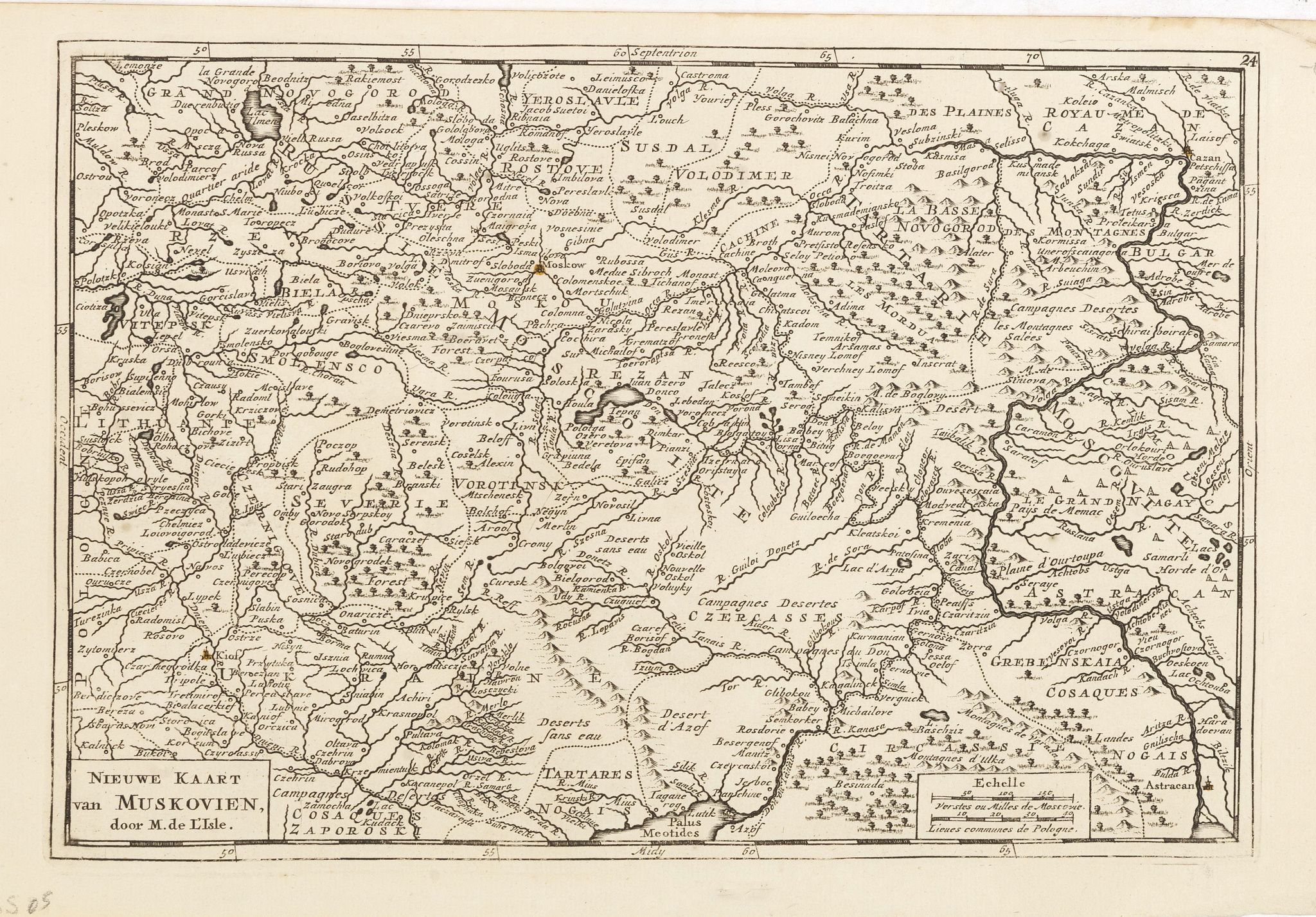 RATELBAND, J., Nieuwe kaart van Muskovien door M. de l'Isle., antique map, old maps