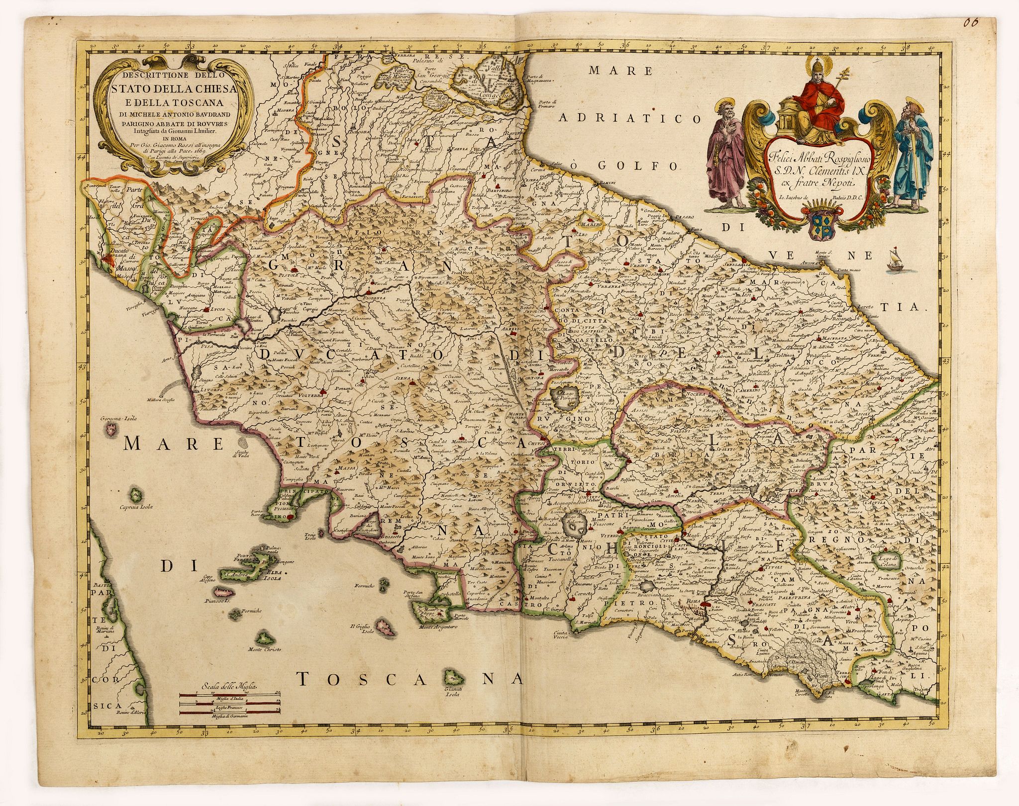 DE ROSSI, G., Descripttione Dello Stato Della chiesa e della Toscana…, antique map, old maps