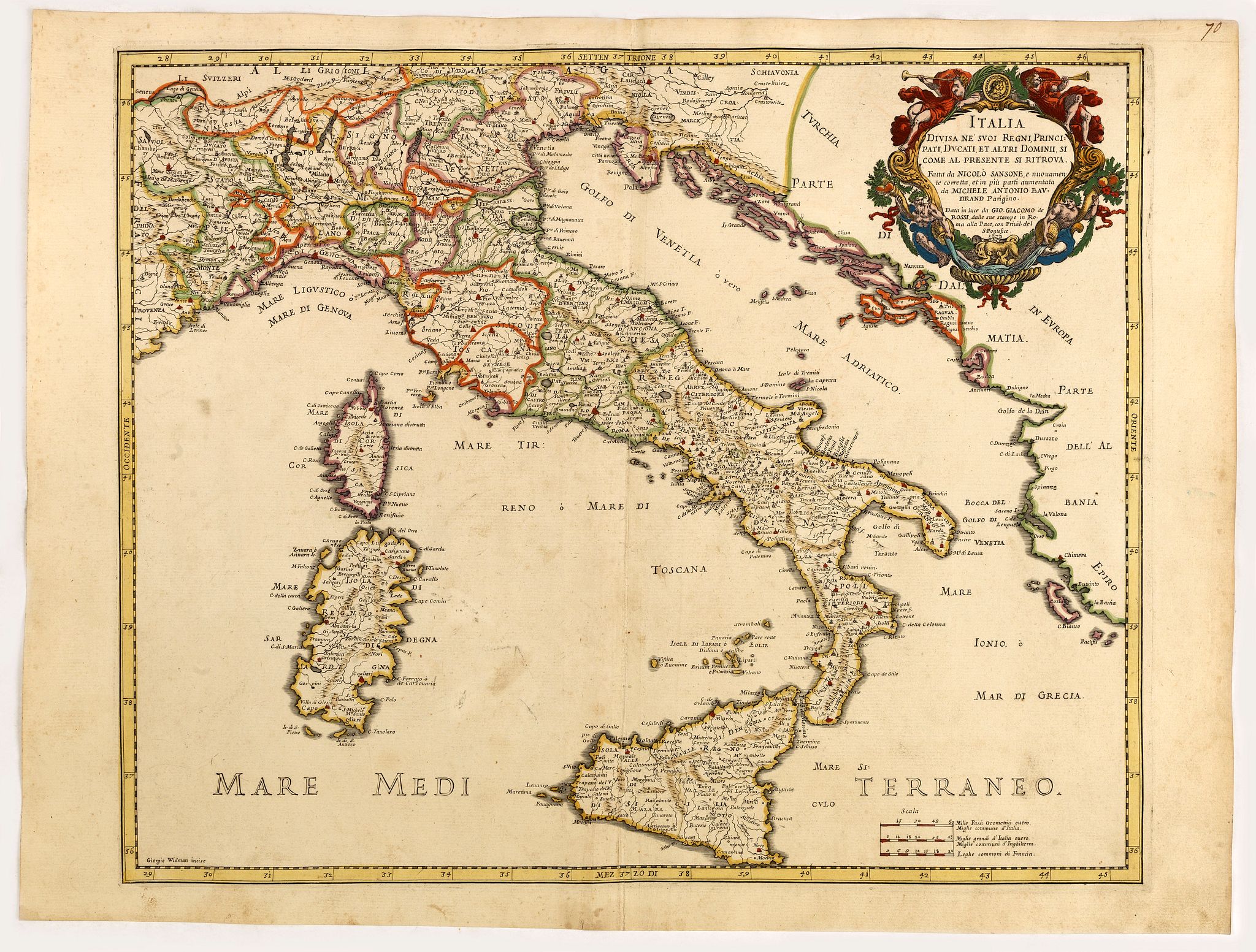 DE ROSSI, G., Italia divisa ne svoi regni, prini, pati, ducati…, antique map, old maps