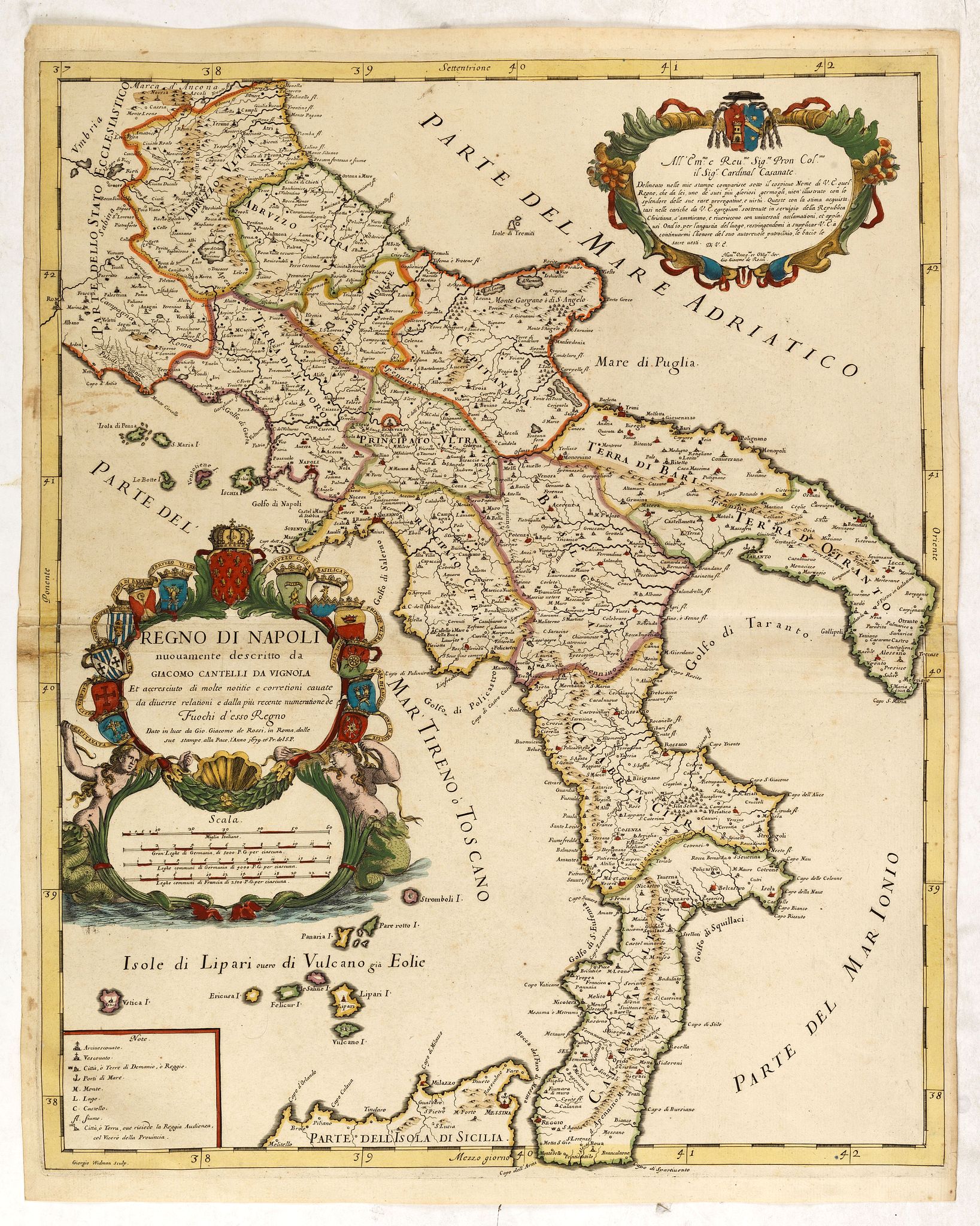 DE ROSSI, G., Regno di Napoli nuouamente descritto da Giacomo Cantelli da vignola…, antique map, old maps