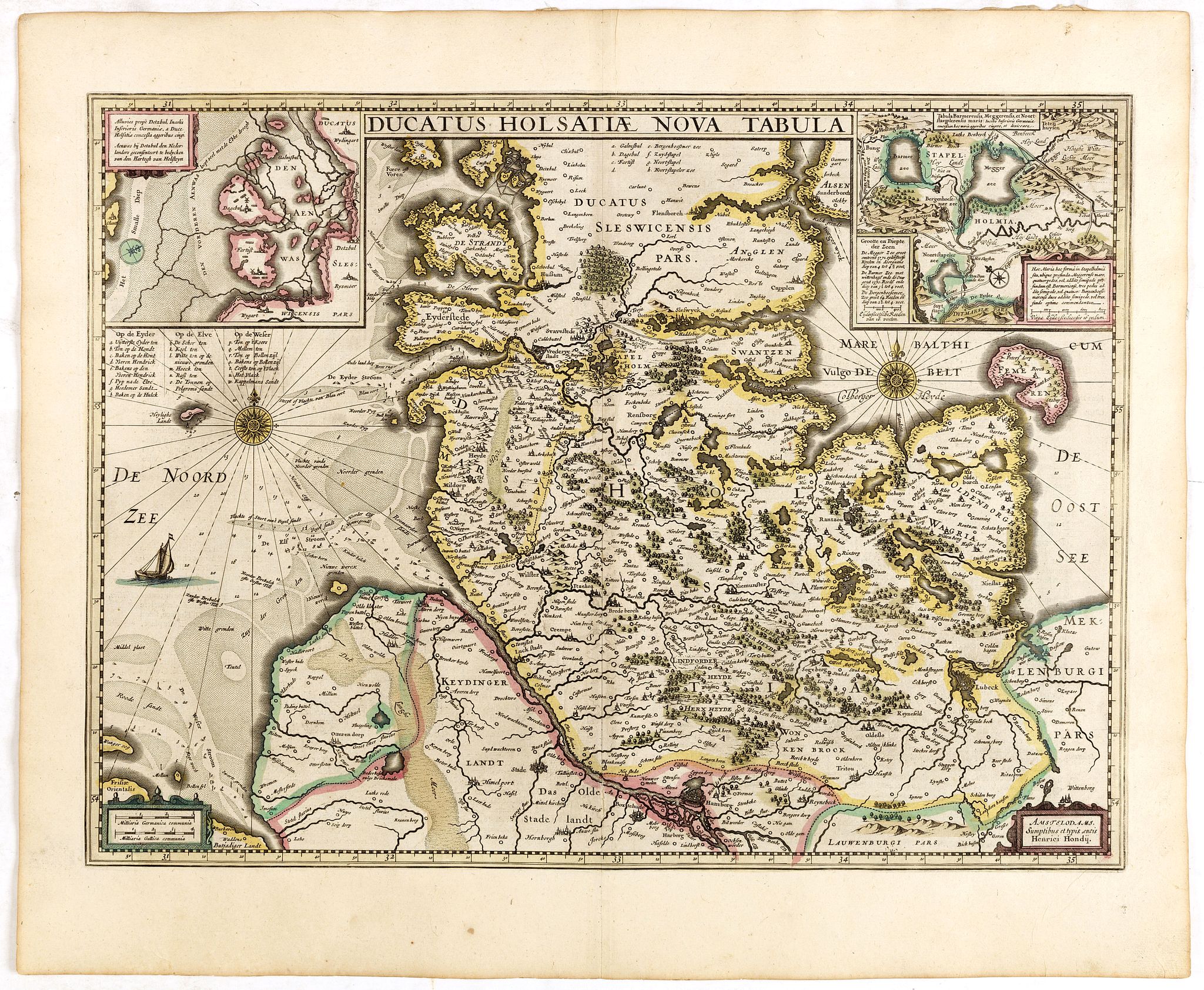 HONDIUS, H., Ducatus Holsatiae nova tabula., antique map, old maps