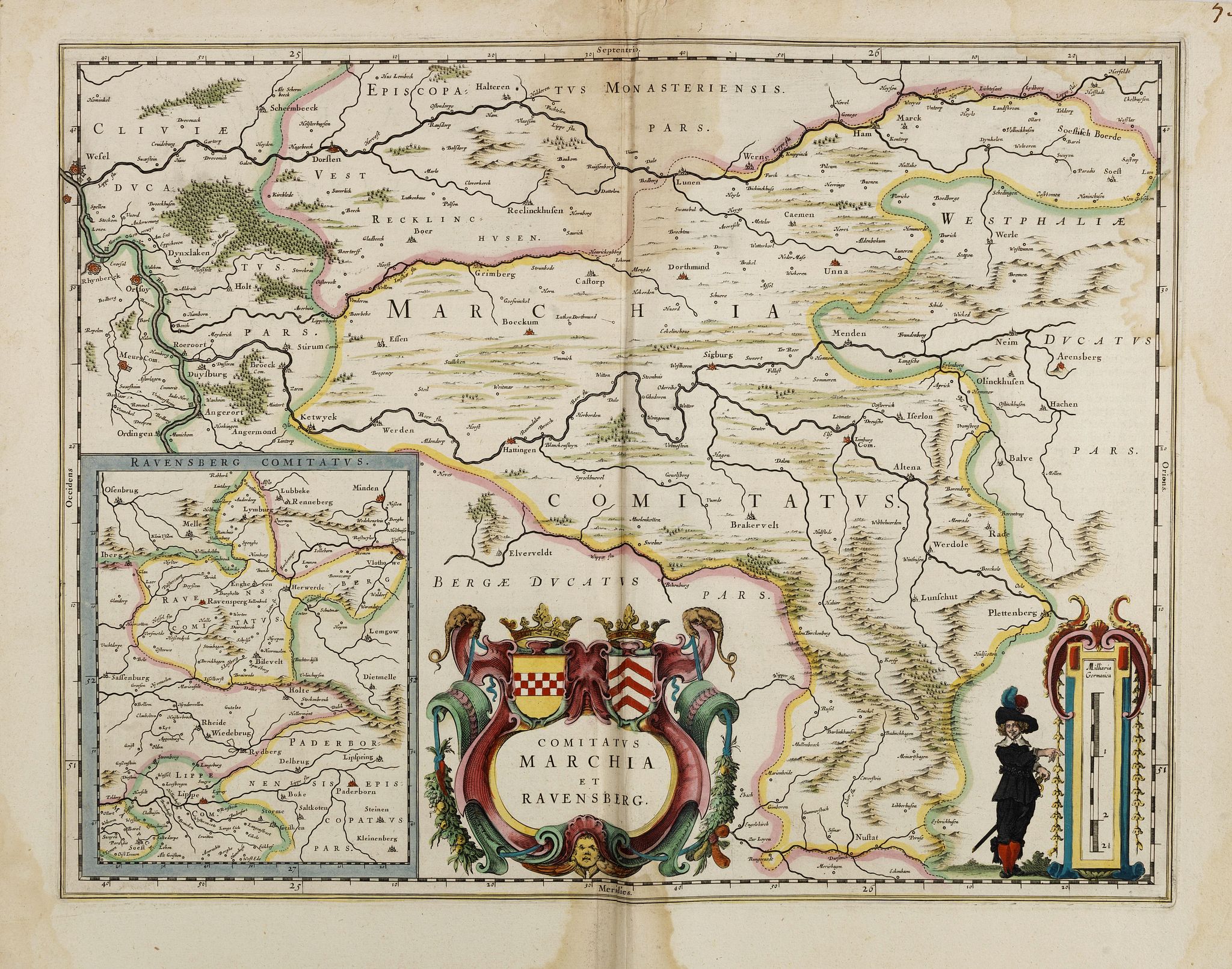 BLAEU, J., Comitatus Marchia et Ravensberg., antique map, old maps