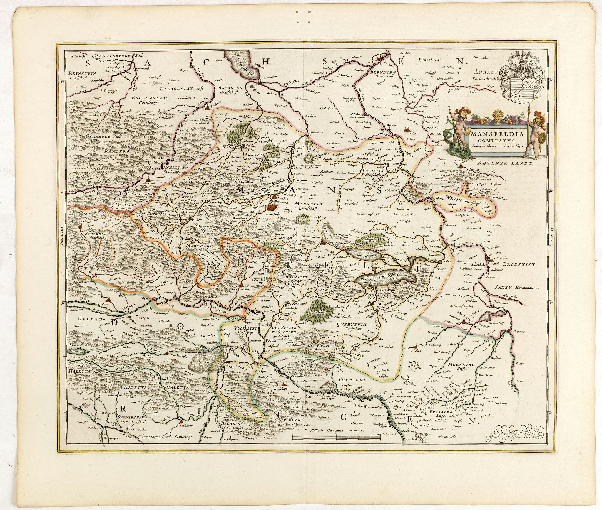 BLAEU, J., Mansfeldia Comitatus. . ., antique map, old maps