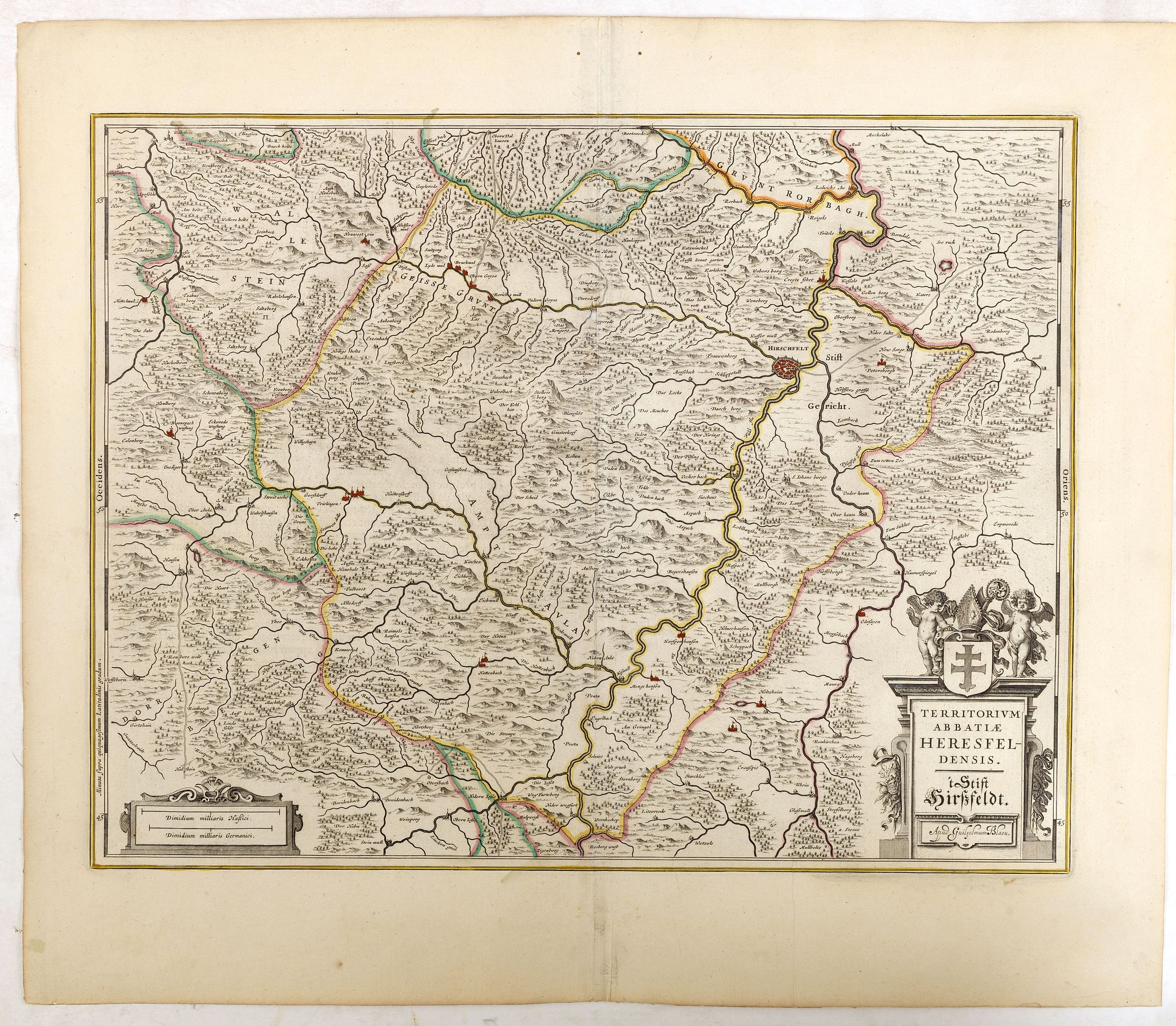 BLAEU, J., Territorium Abbatiae Herefeldensis - 't Stift Hirszfeldt., antique map, old maps