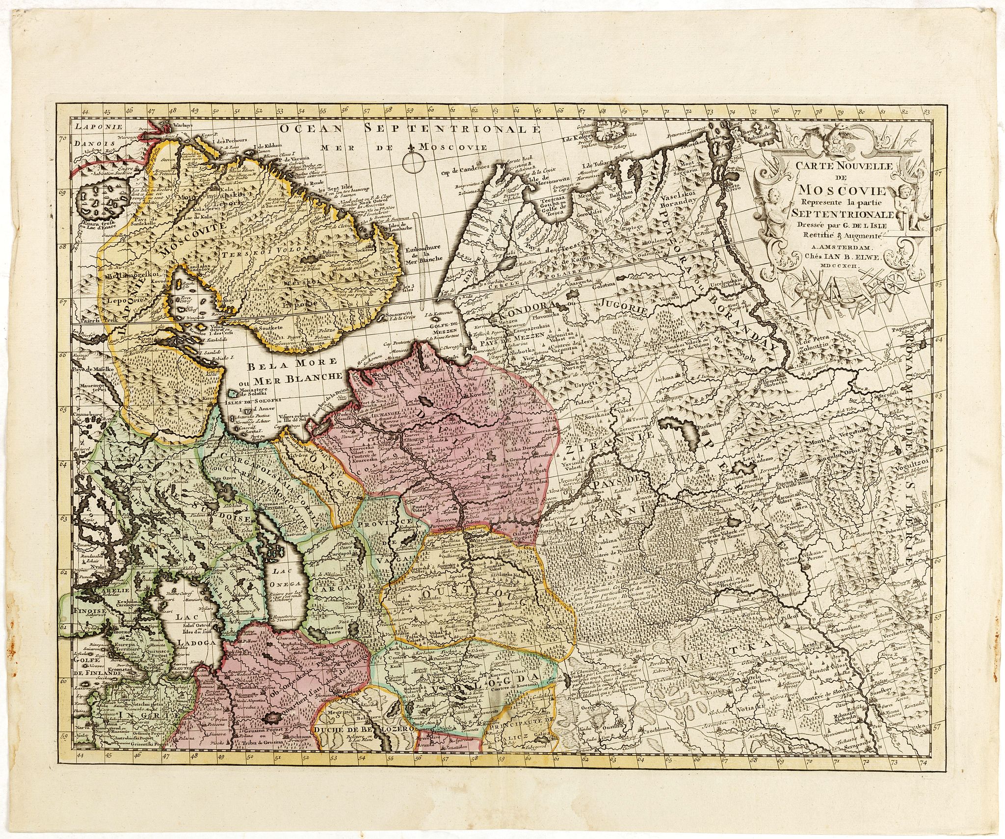 ELWE, J.B., Carte nouvelle de Moscovie represente la partie Septentrionale dressée par G.De L'Isle. . ., antique map, old maps