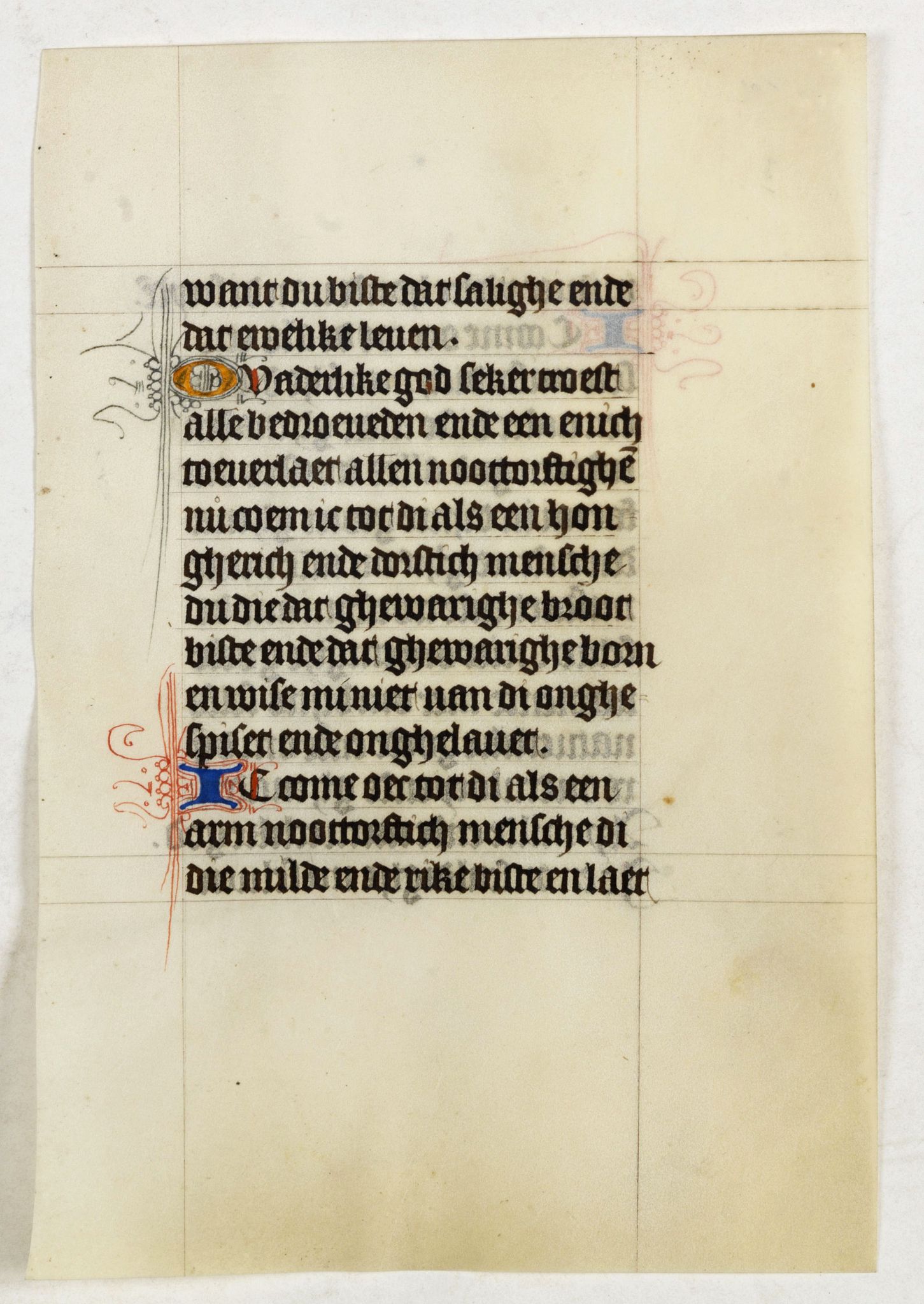 BOOK OF HOURS, Manuscript leaf on vellum from a Dutch Book of Hours., antique map, old maps